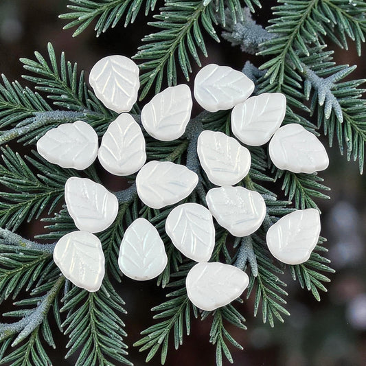 Czech Glass Beads - Matte White Leaf Bead, Mint Leaf, 10x8mm Birch Leaf (Mint10) * Qty. 16