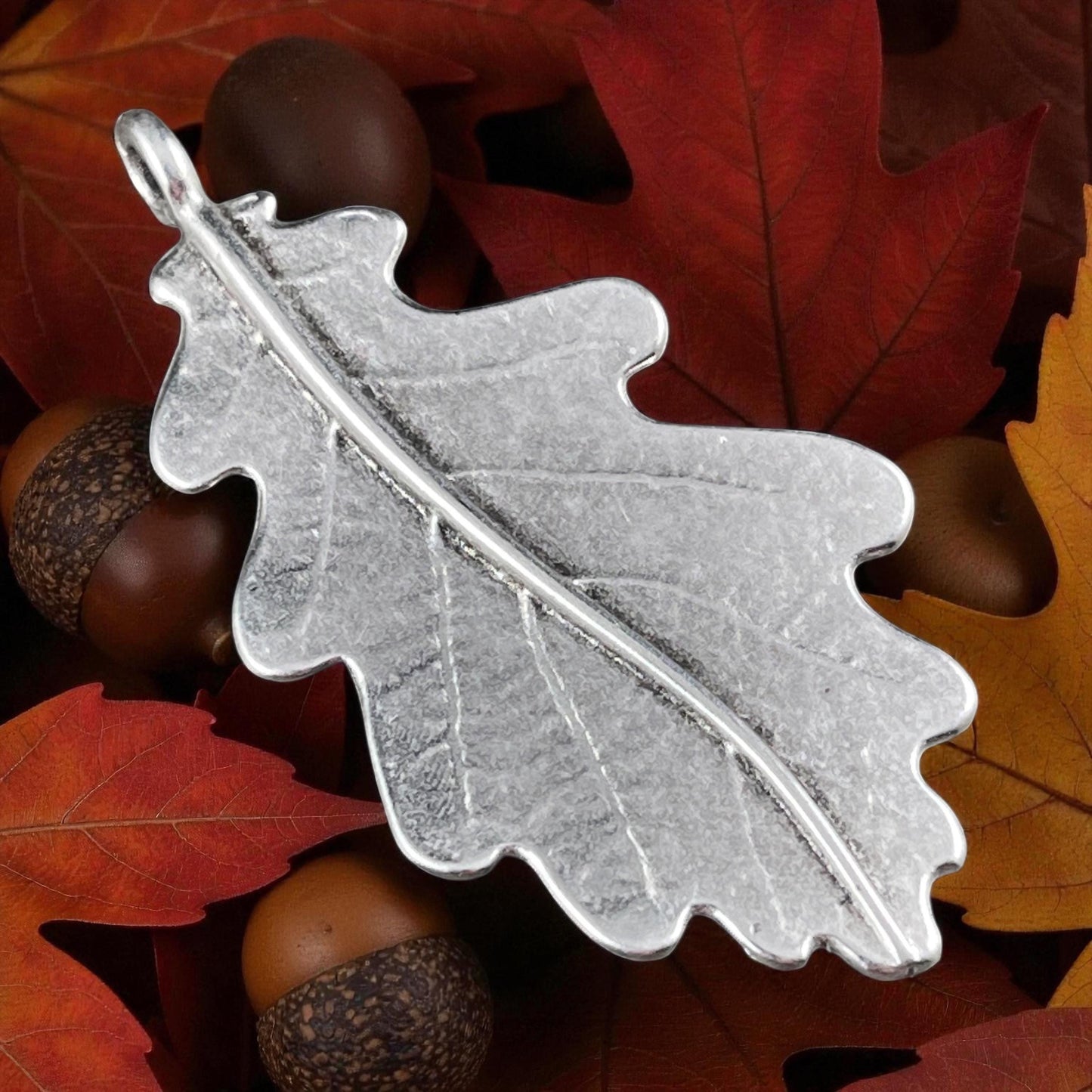 Large Oak Leaf Pendant, Antiqued Silver Leaf Pendant with Loop for Leather or Cord (PF/15272-77) * Qty. 1