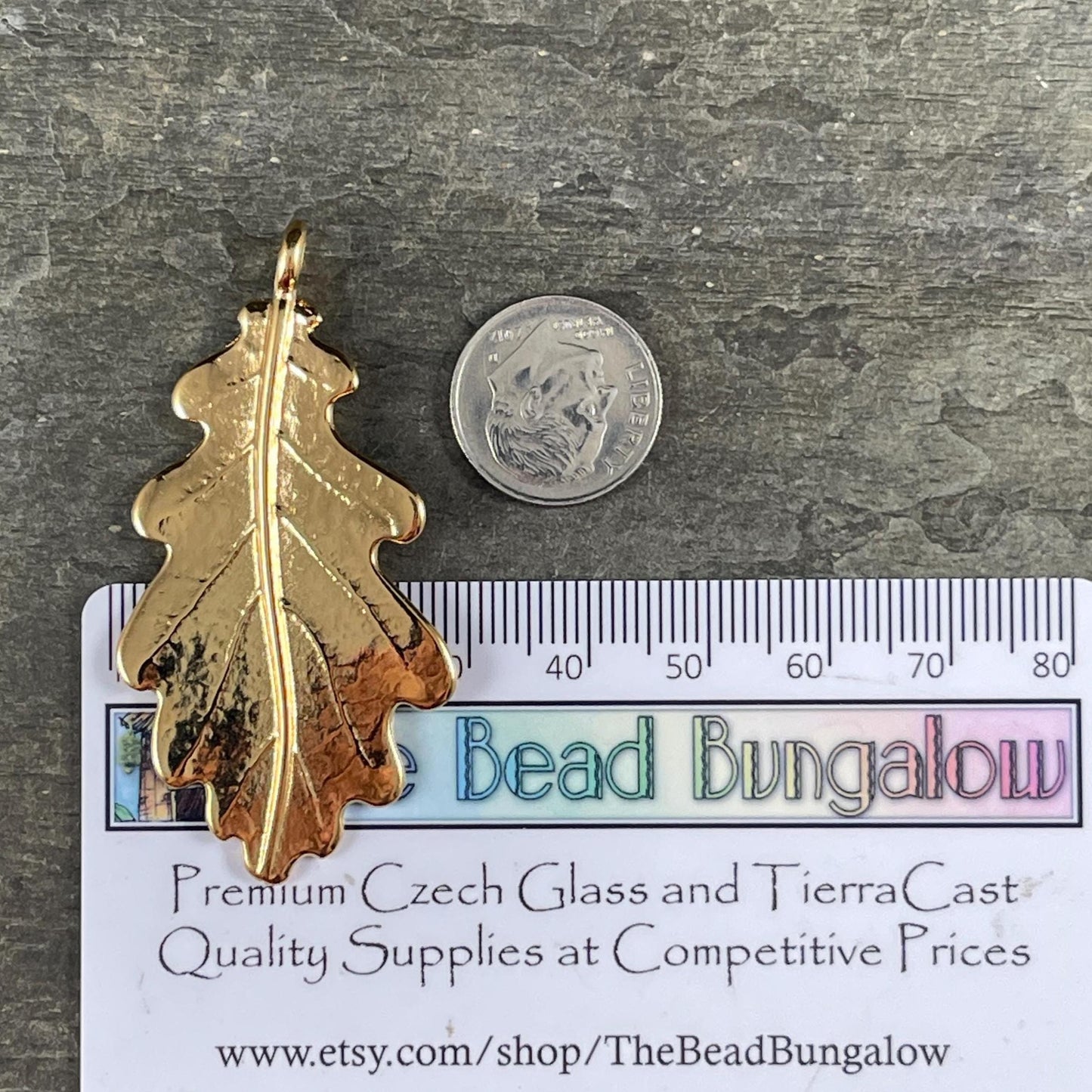 Large Oak Leaf Pendant, 24k Gold Plated Leaf Pendant with Loop for Leather or Cord (PF/15272-12) * Qty. 1