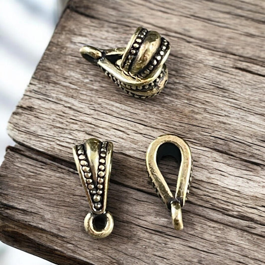 TierraCast Royal Bail, 13mm Bail with Loop, Classic Loop Bail with Dots, Antiqued Brass Plated Pewter (PF/803-57) * Qty. 4