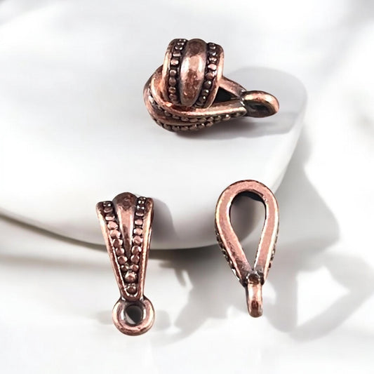 TierraCast Royal Bail, 13mm Bail with Loop, Classic Loop Bail with Dots, Antiqued Copper Plated Pewter (PF/803-87) * Qty. 4