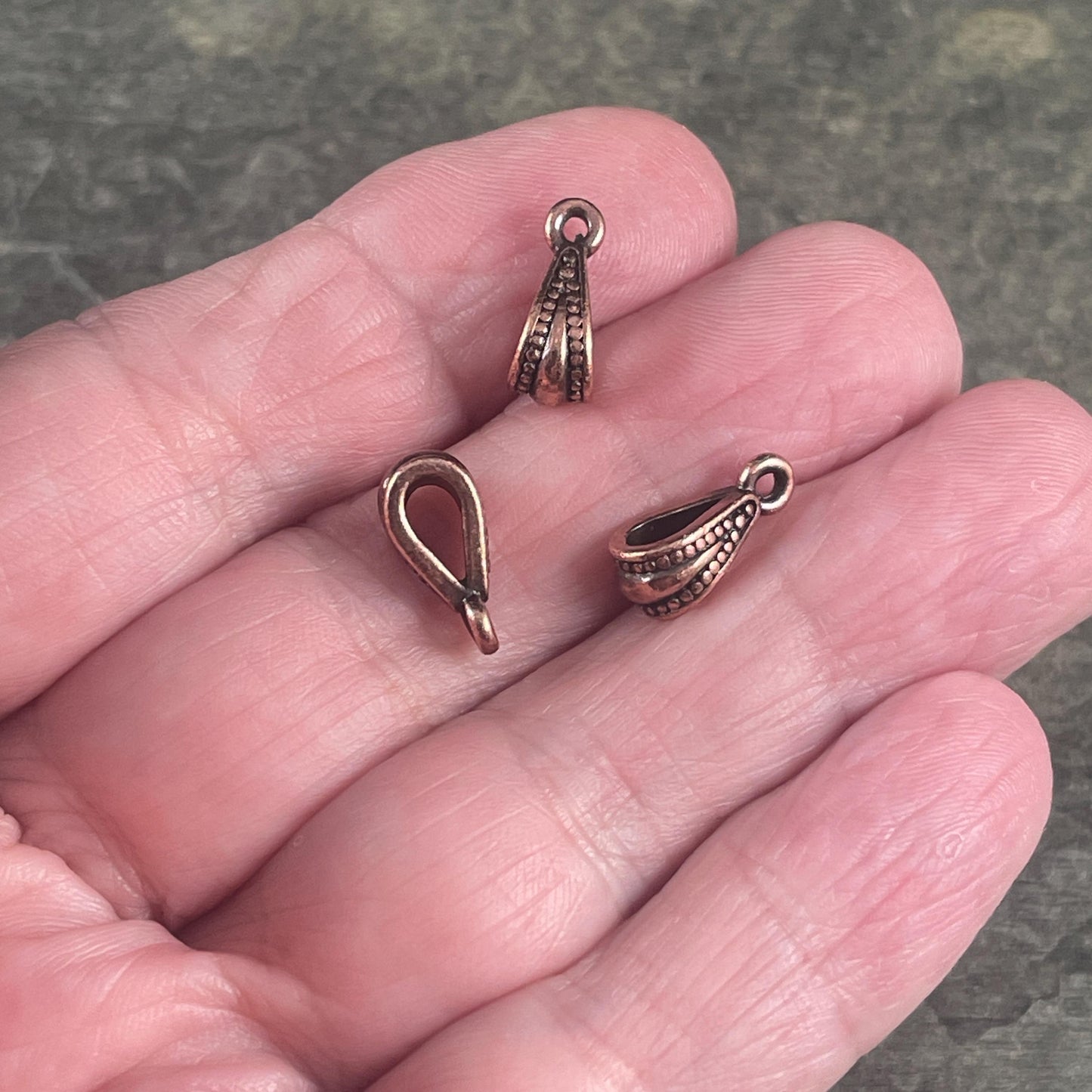 TierraCast Royal Bail, 13mm Classic Bail with Loop, Antiqued Copper Plated Pewter (PF/803-87) * Qty. 4