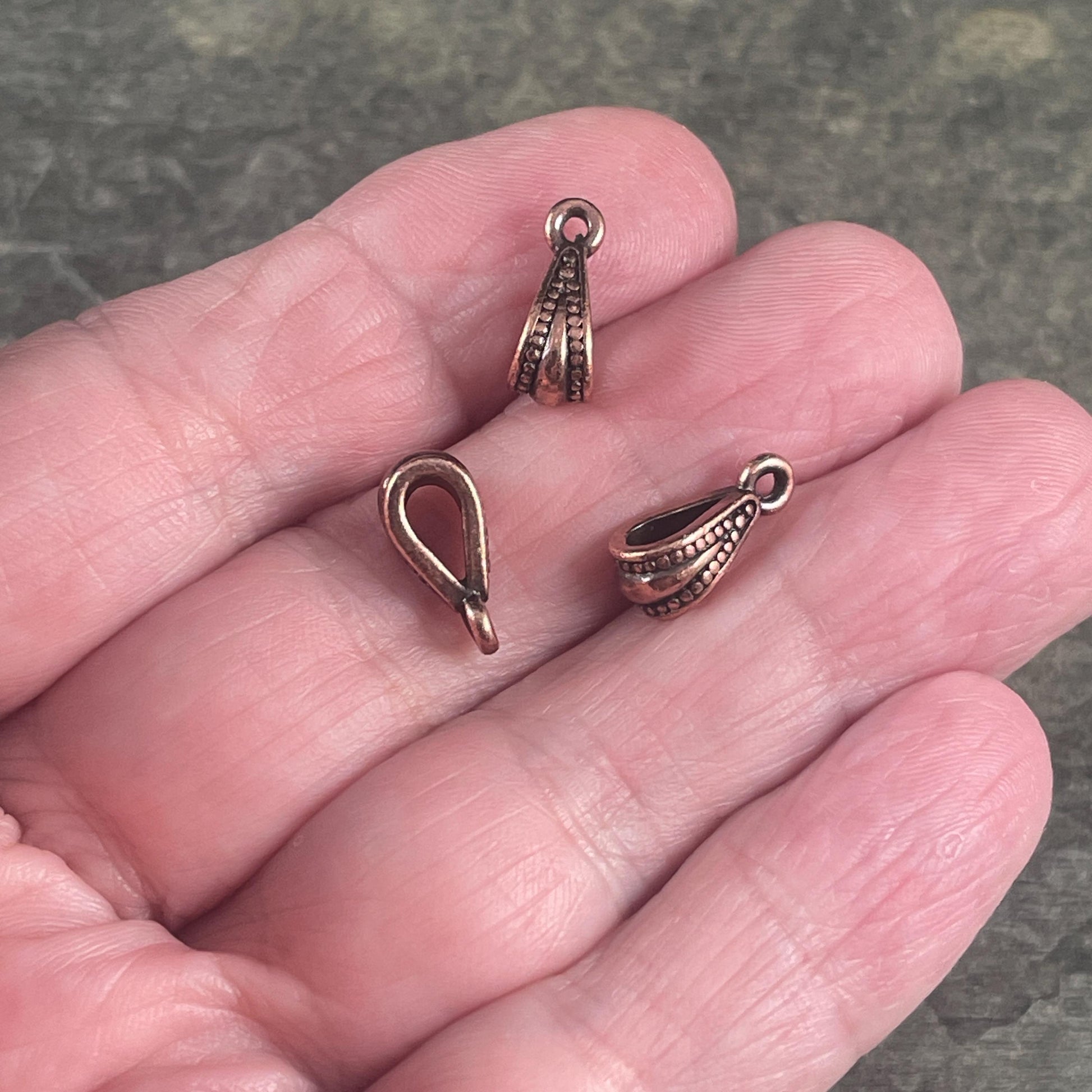 TierraCast Royal Bail, 13mm Classic Bail with Loop, Antiqued Copper Plated Pewter (PF/803-87) * Qty. 4