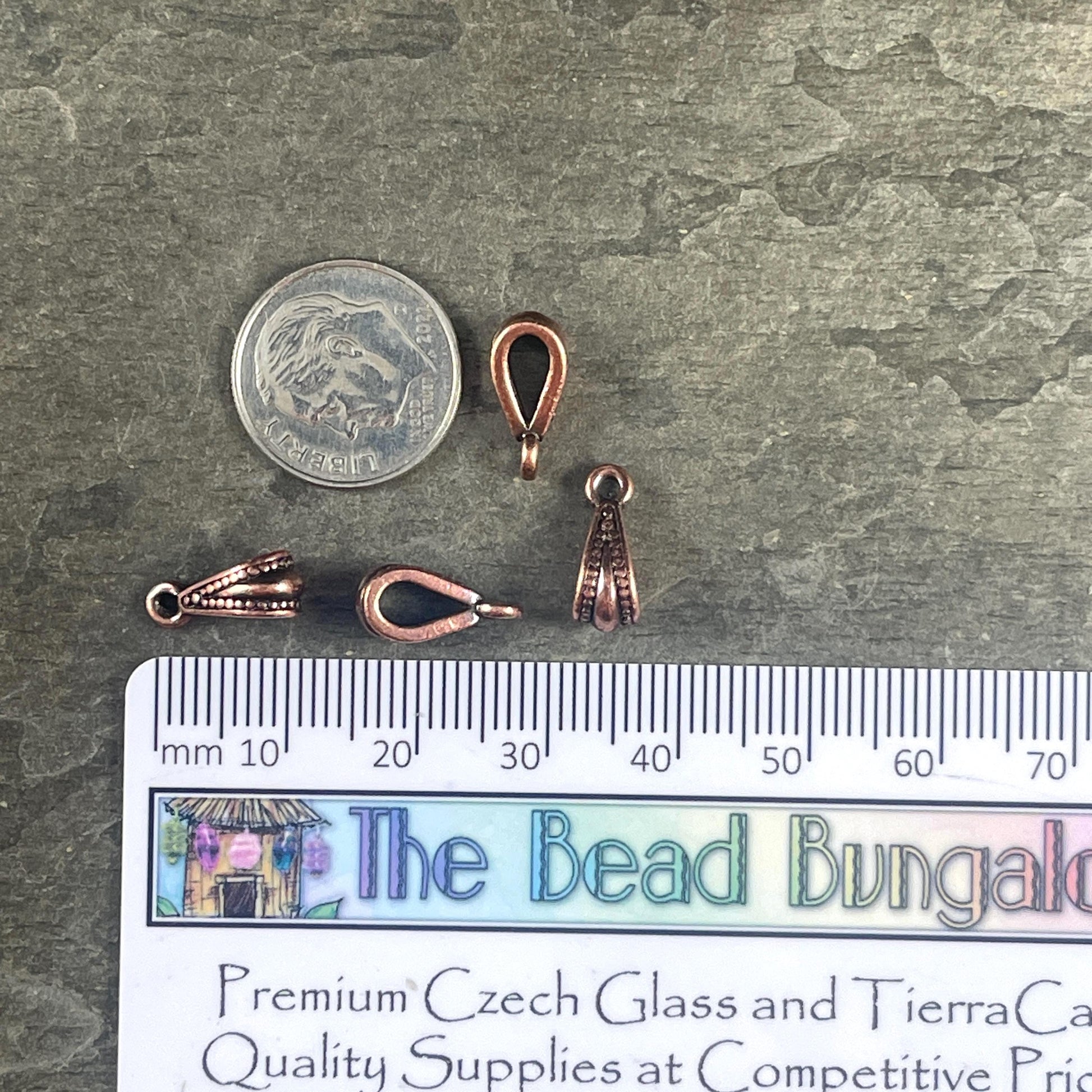 TierraCast Royal Bail, 13mm Classic Bail with Loop, Antiqued Copper Plated Pewter (PF/803-87) * Qty. 4