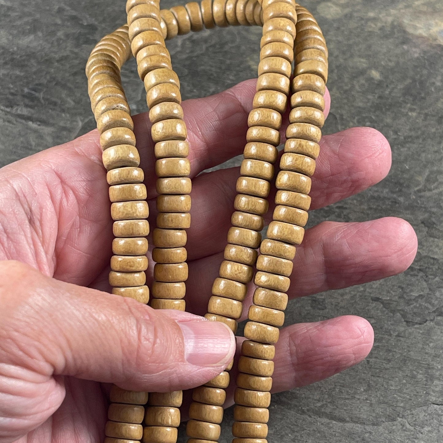 Camel Tan Color Wooden Beads, 8mm Dark Tan Rondelle Beads (1949) * 16" Strand