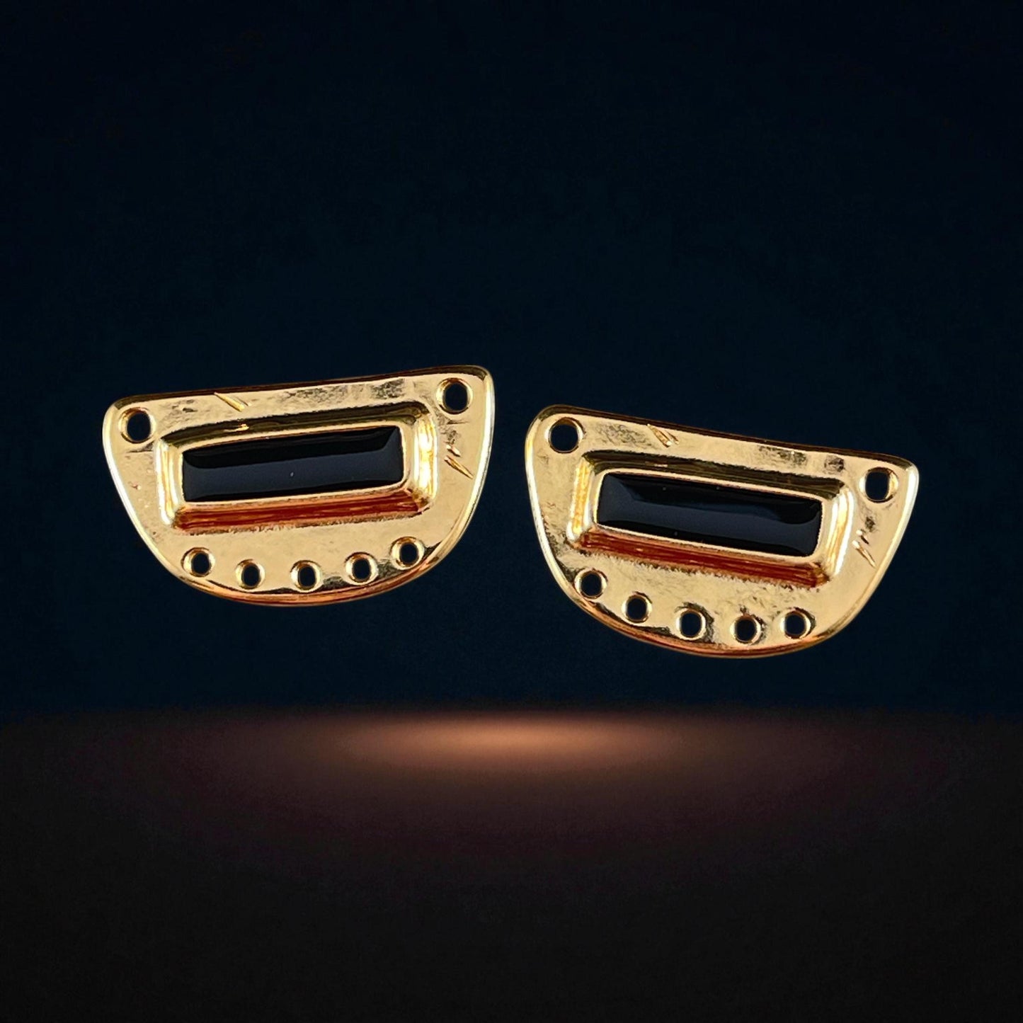 Gold and Black Chandelier Pendant, 24k Gold Plated Connector with Black Enamel Inlay (PF/15295-13-0565) * Qty. 1