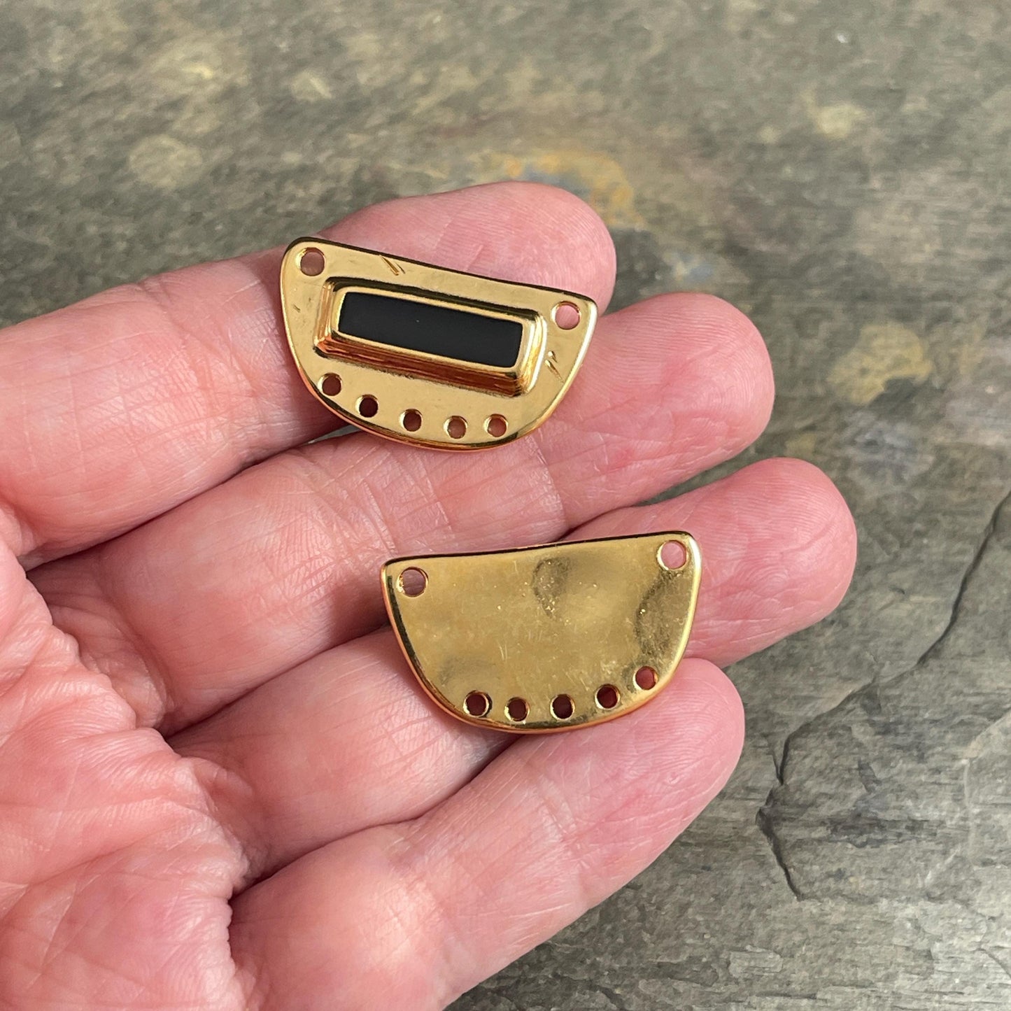 Gold and Black Chandelier Pendant, 24k Gold Plated Connector with Black Enamel Inlay (PF/15295-13-0565) * Qty. 1