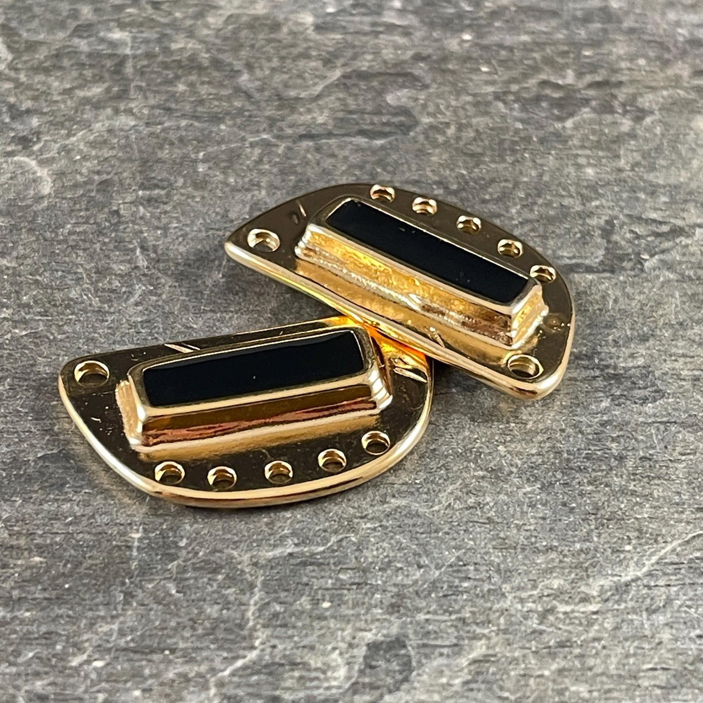 Gold and Black Chandelier Pendant, 24k Gold Plated Connector with Black Enamel Inlay (PF/15295-13-0565) * Qty. 1