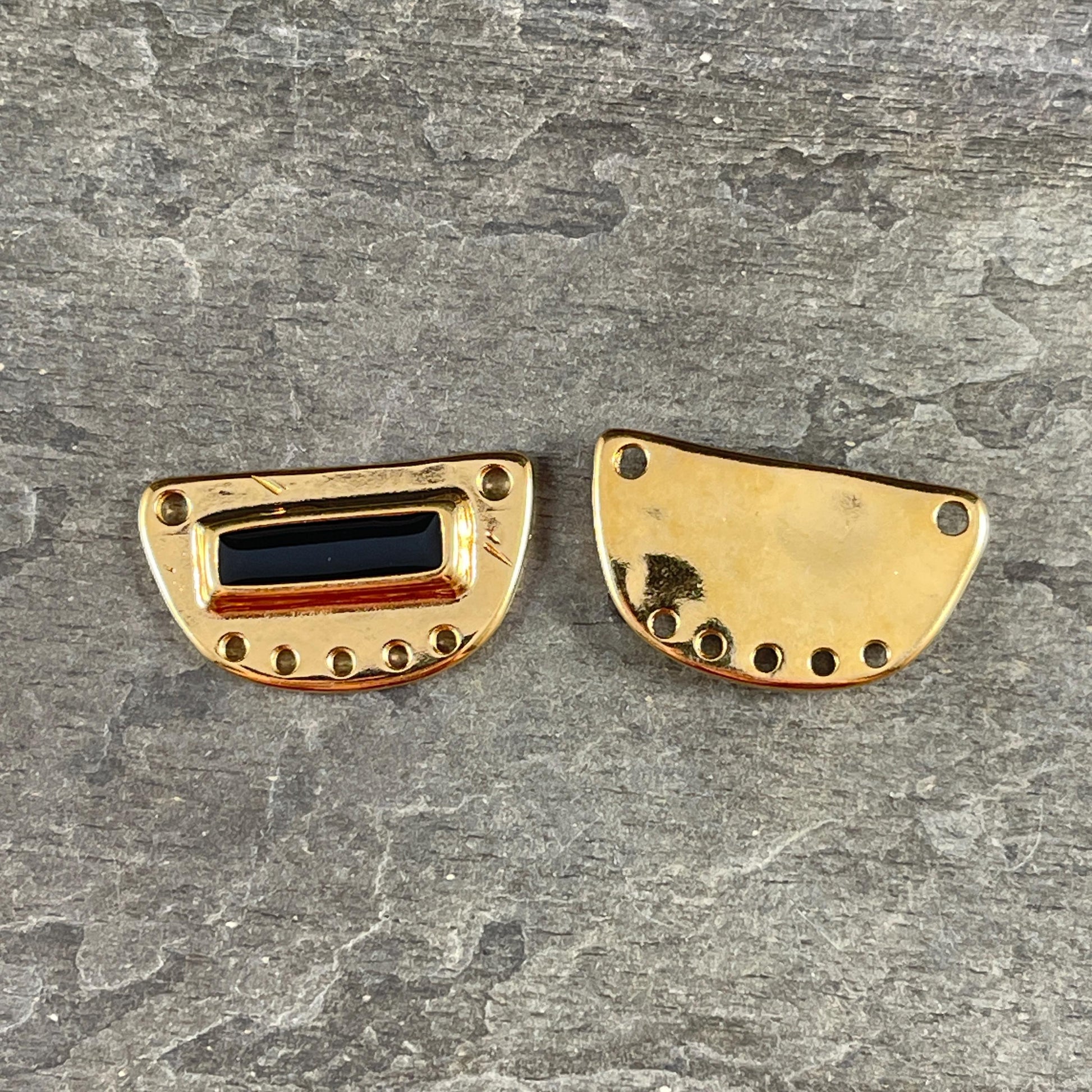 Gold and Black Chandelier Pendant, 24k Gold Plated Connector with Black Enamel Inlay (PF/15295-13-0565) * Qty. 1