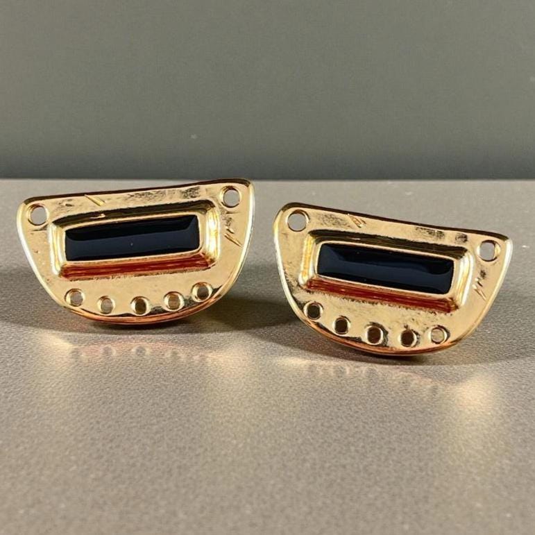 Gold and Black Chandelier Pendant, 24k Gold Plated Connector with Black Enamel Inlay (PF/15295-13-0565) * Qty. 1