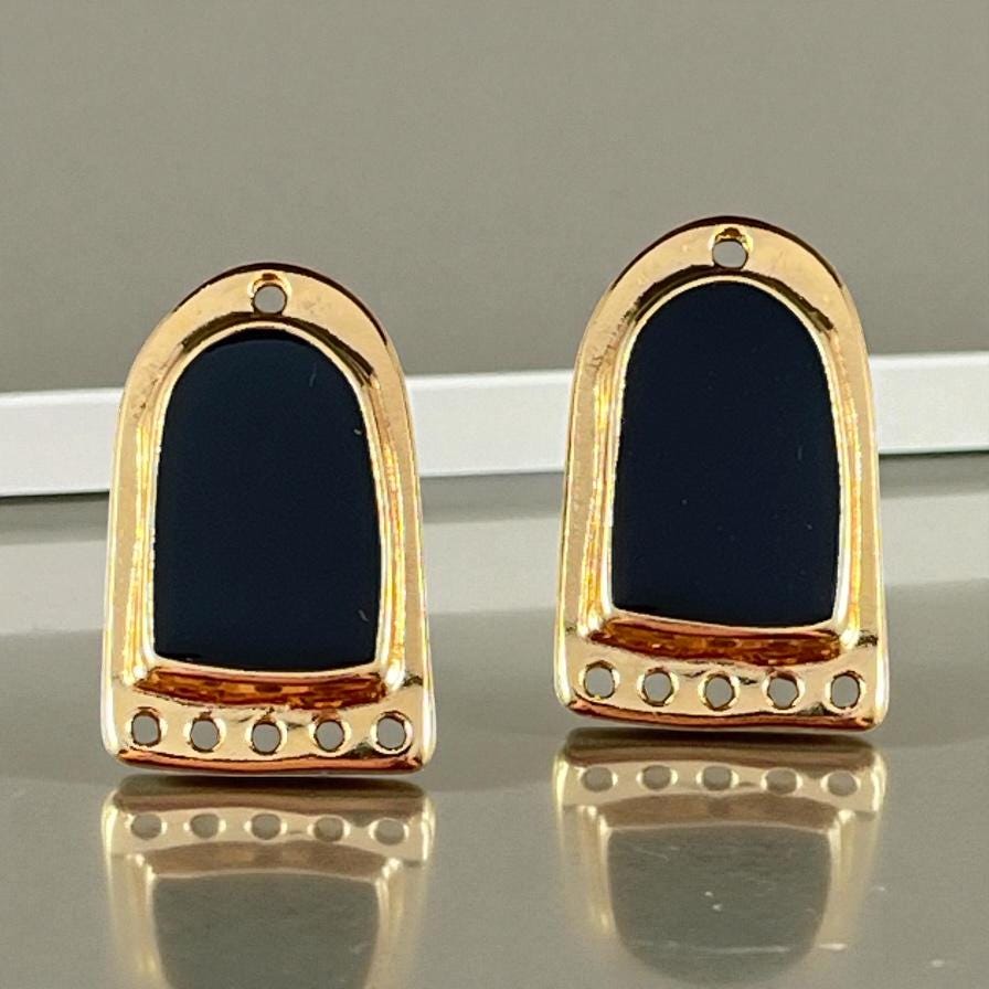 Gold and Black Chandelier Drop, 24k Gold Plated Connector/Pendant/Charm with Black Enamel Inlay (PF/15294-13-0565) * Qty. 2