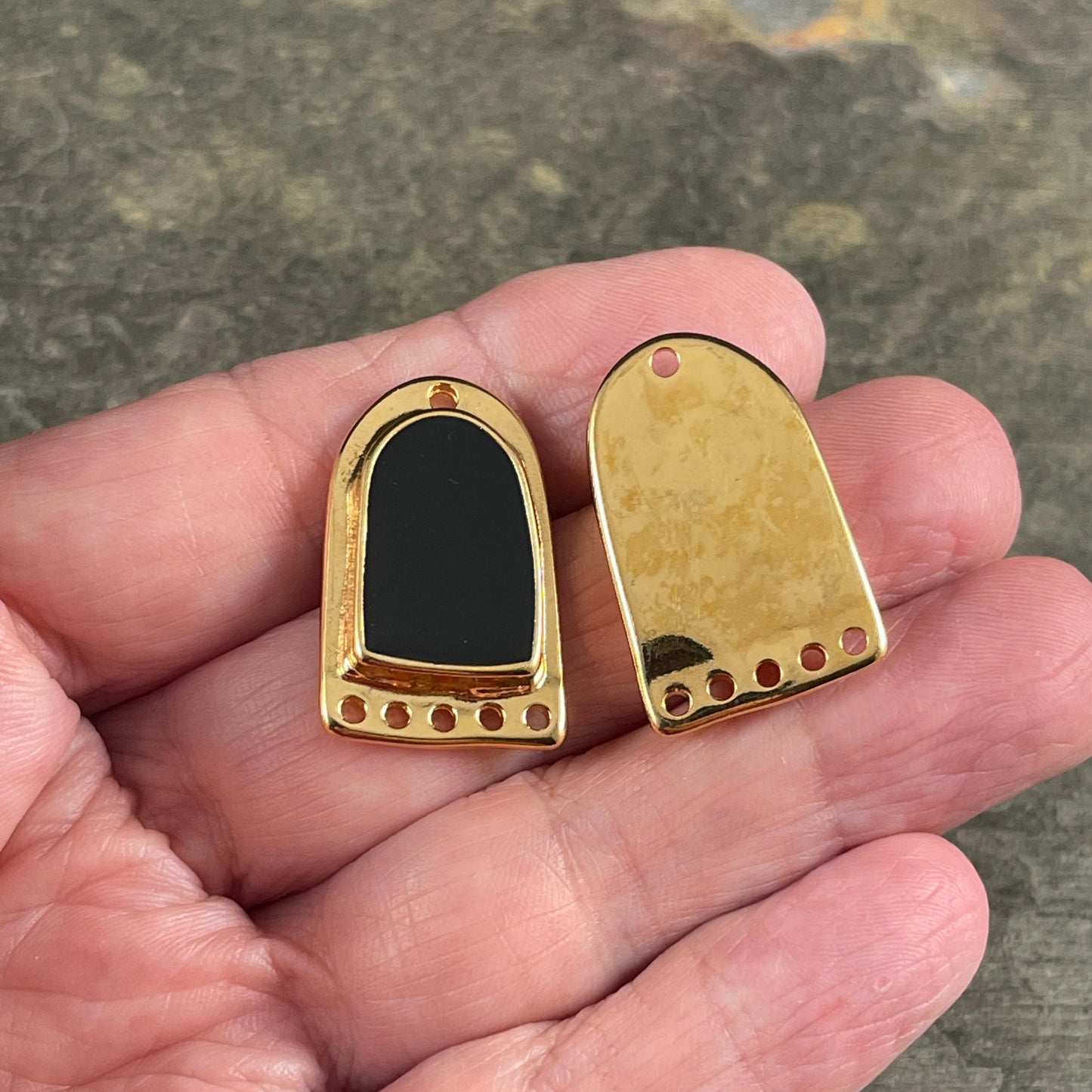 Gold and Black Chandelier Drop, 24k Gold Plated Connector/Pendant/Charm with Black Enamel Inlay (PF/15294-13-0565) * Qty. 2