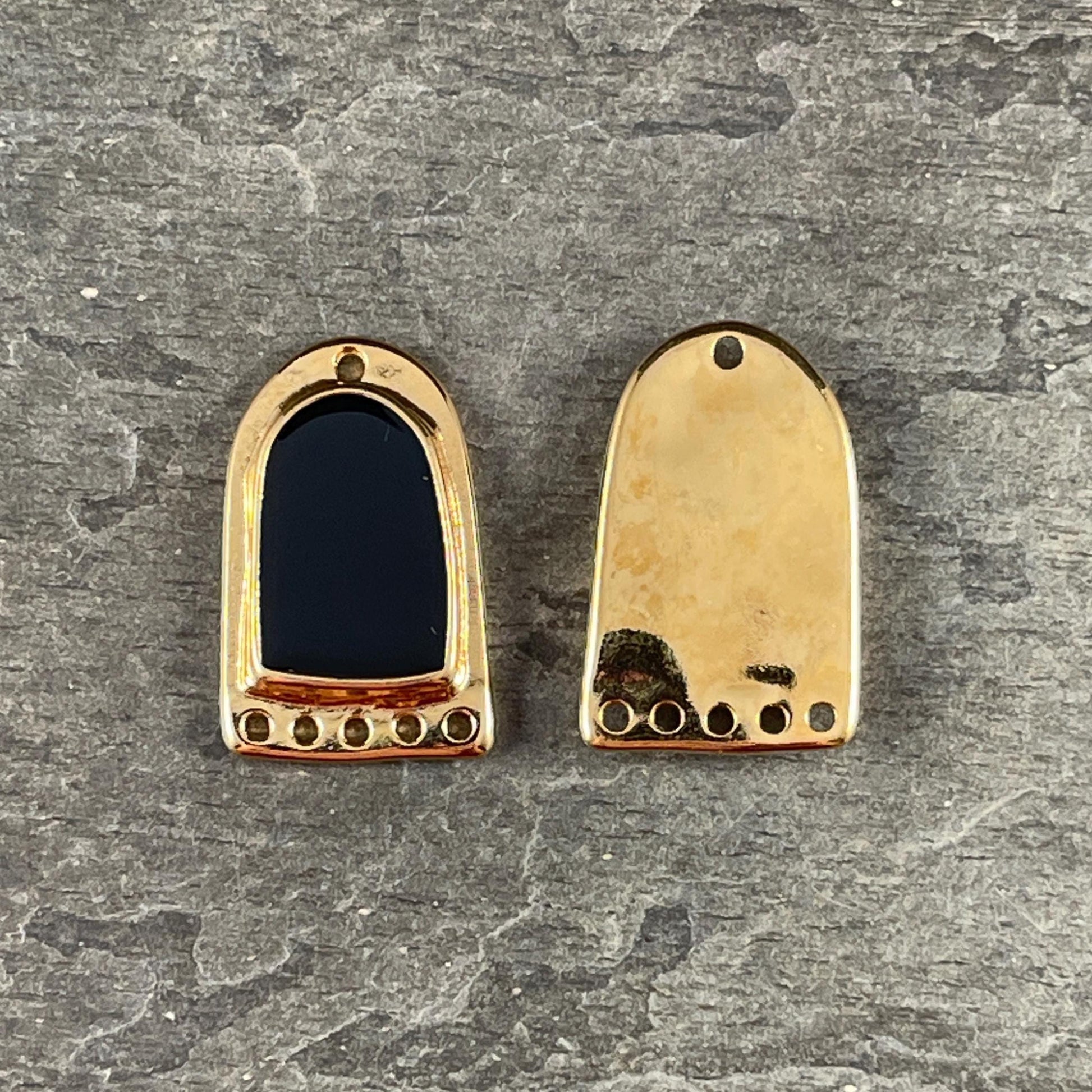 Gold and Black Chandelier Drop, 24k Gold Plated Connector/Pendant/Charm with Black Enamel Inlay (PF/15294-13-0565) * Qty. 2