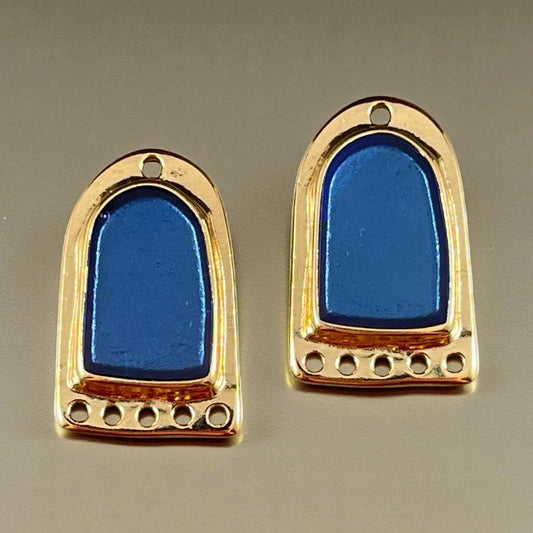 Gold and Pacific Blue Chandelier Drop, 24k Gold Plated Connector/Pendant/Charm with Blue Enamel Inlay (PF/15294-13-0538) * Qty. 2