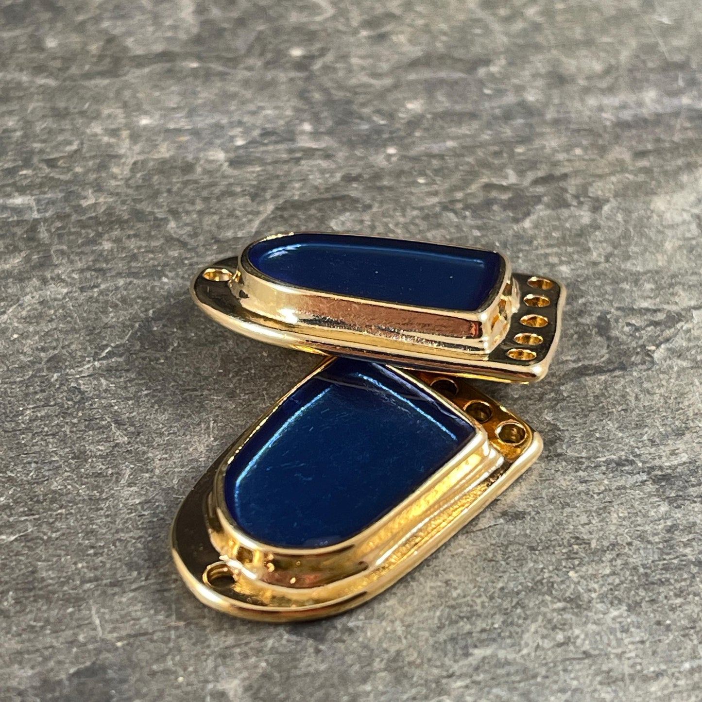 Gold and Pacific Blue Chandelier Drop, 24k Gold Plated Connector/Pendant/Charm with Blue Enamel Inlay (PF/15294-13-0538) * Qty. 2