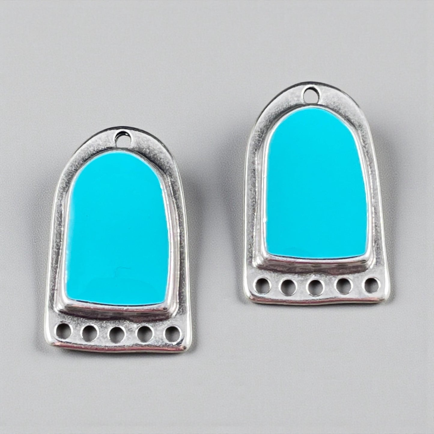 Silver and Turquoise Chandelier Drop, Antiqued Silver Plated Connector/Pendant/Charm with Sky Blue Enamel Inlay (PF/15294-72-0299) * Qty. 2