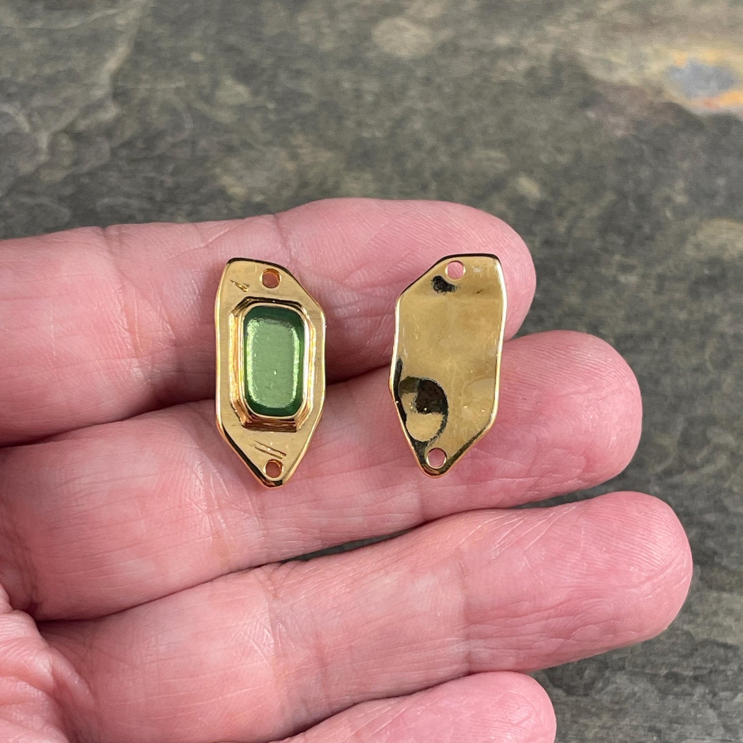 24k Gold Plated Link with Peridot Green Enamel Inlay (PF/15296-13-0556) * Qty. 2