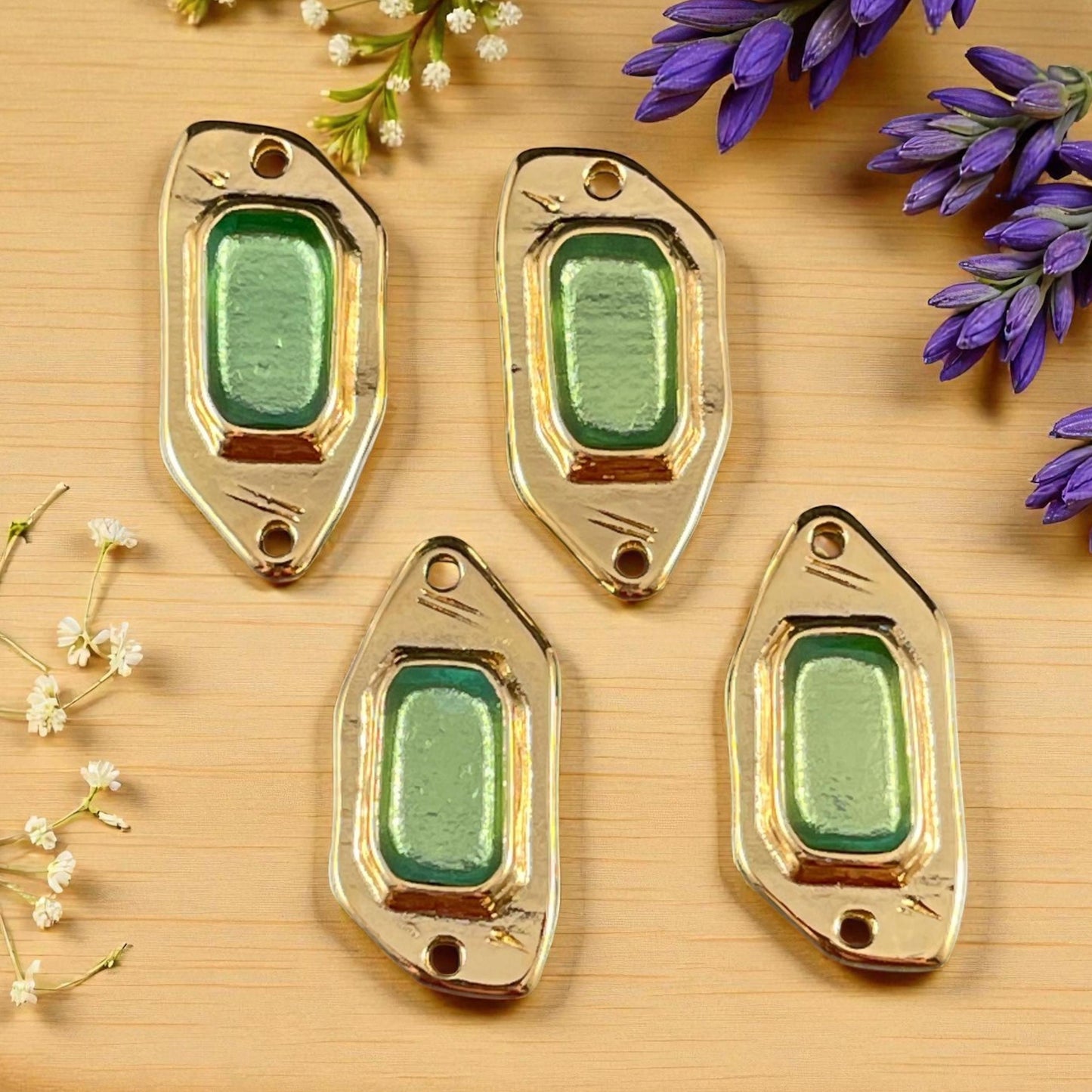 24k Gold Plated Link with Peridot Green Enamel Inlay (PF/15296-13-0556) * Qty. 2