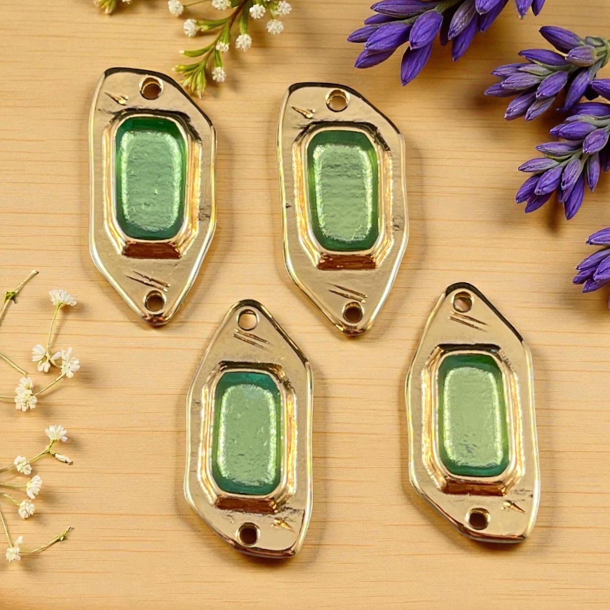 24k Gold Plated Link with Peridot Green Enamel Inlay (PF/15296-13-0556) * Qty. 2