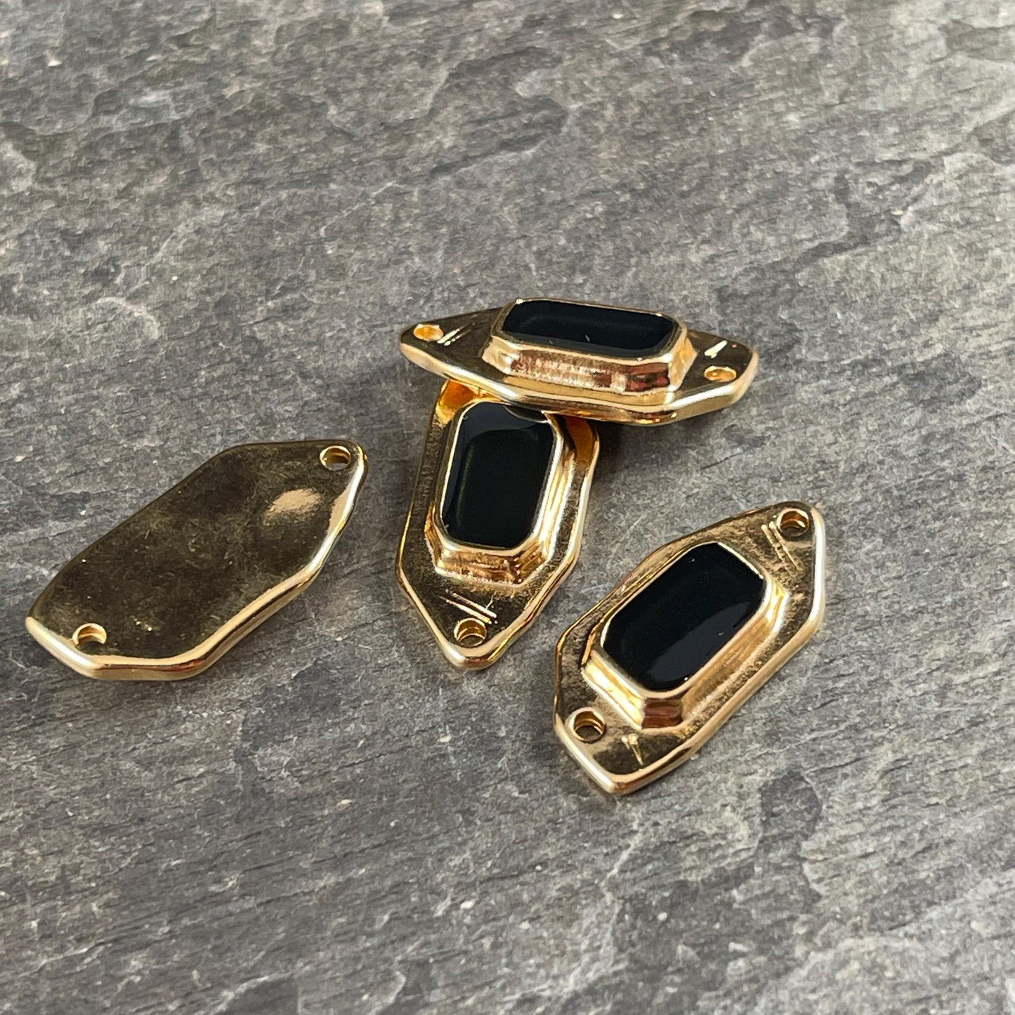 24k Gold Plated Link with Black Enamel Inlay (PF/15296-13-0565) * Qty. 2