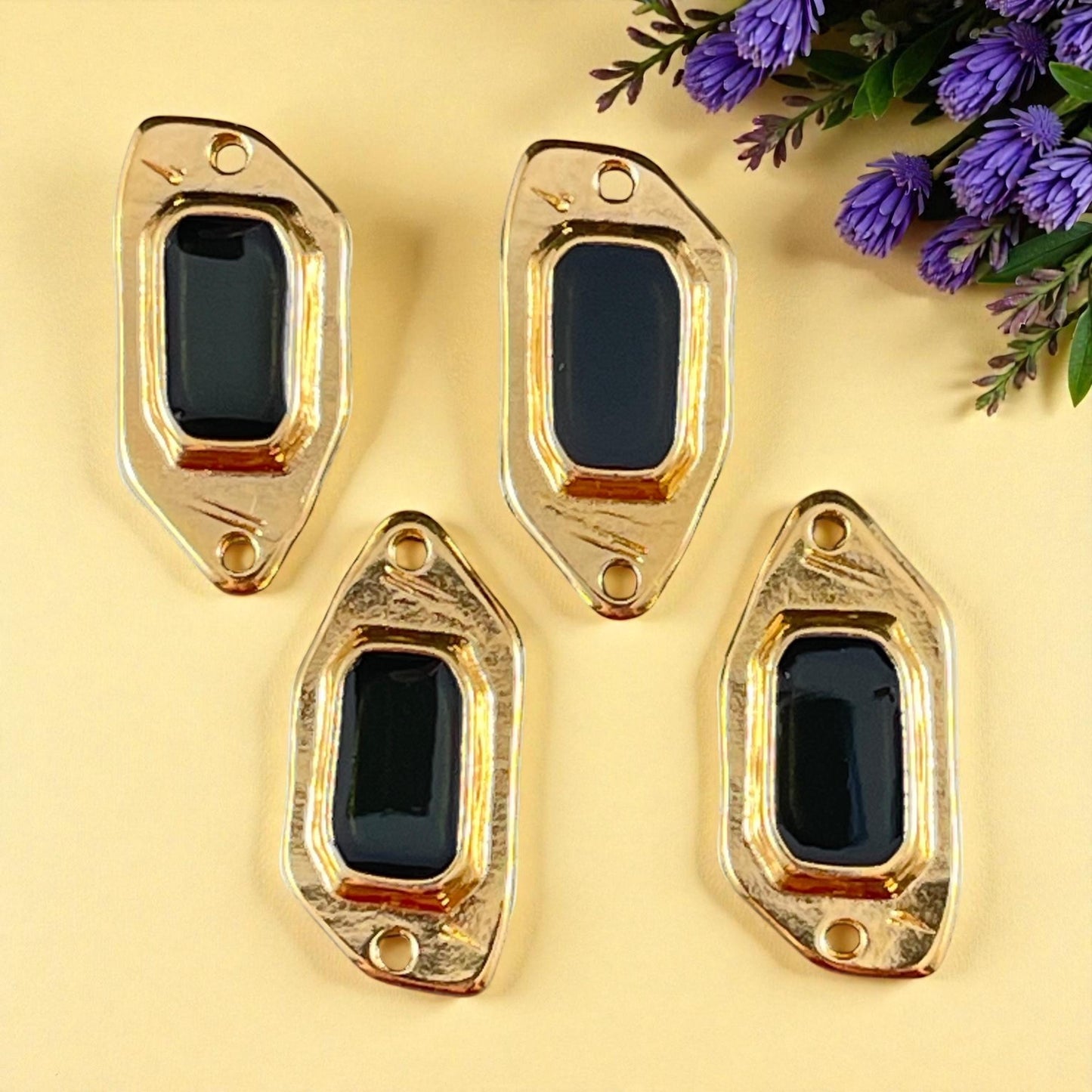 24k Gold Plated Link with Black Enamel Inlay (PF/15296-13-0565) * Qty. 2