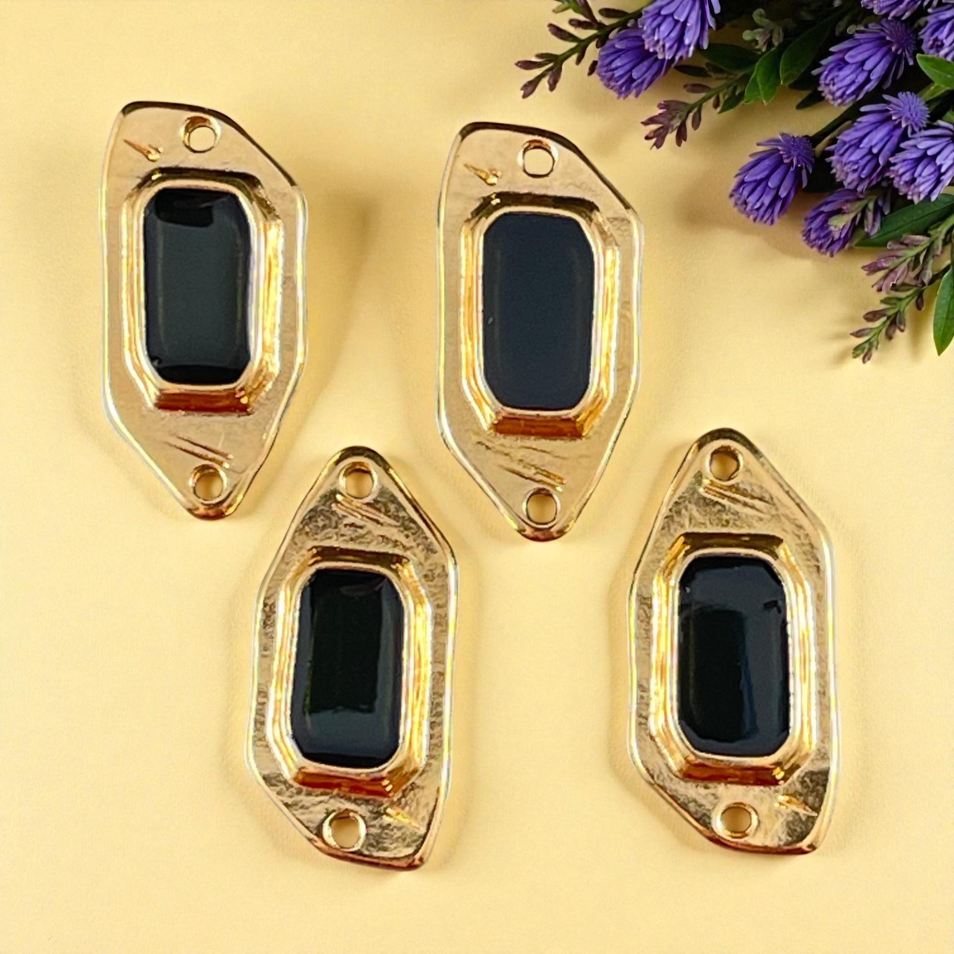 24k Gold Plated Link with Black Enamel Inlay (PF/15296-13-0565) * Qty. 2