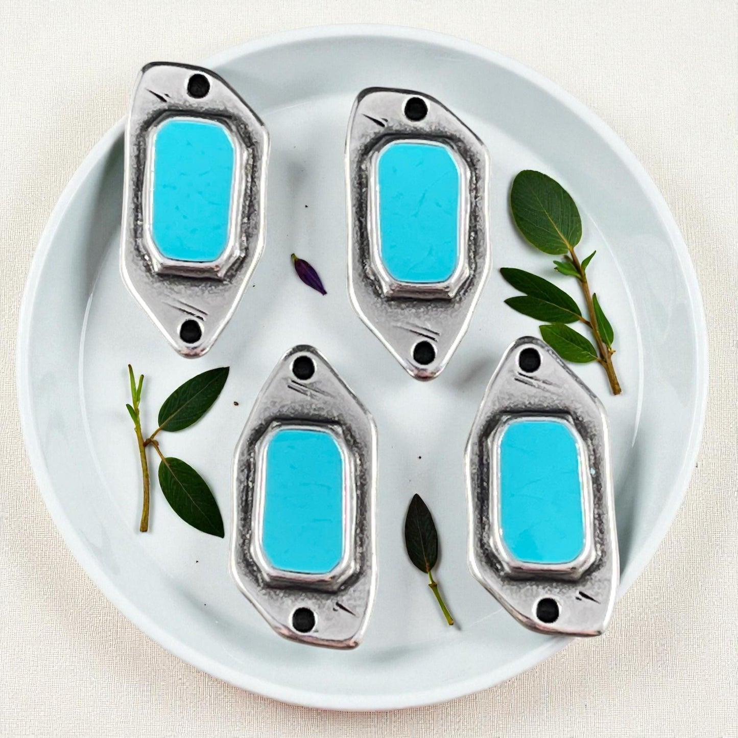 Antiqued Silver Plated Link with Sky Blue Enamel Inlay (PF/15296-72-0299) * Qty. 4