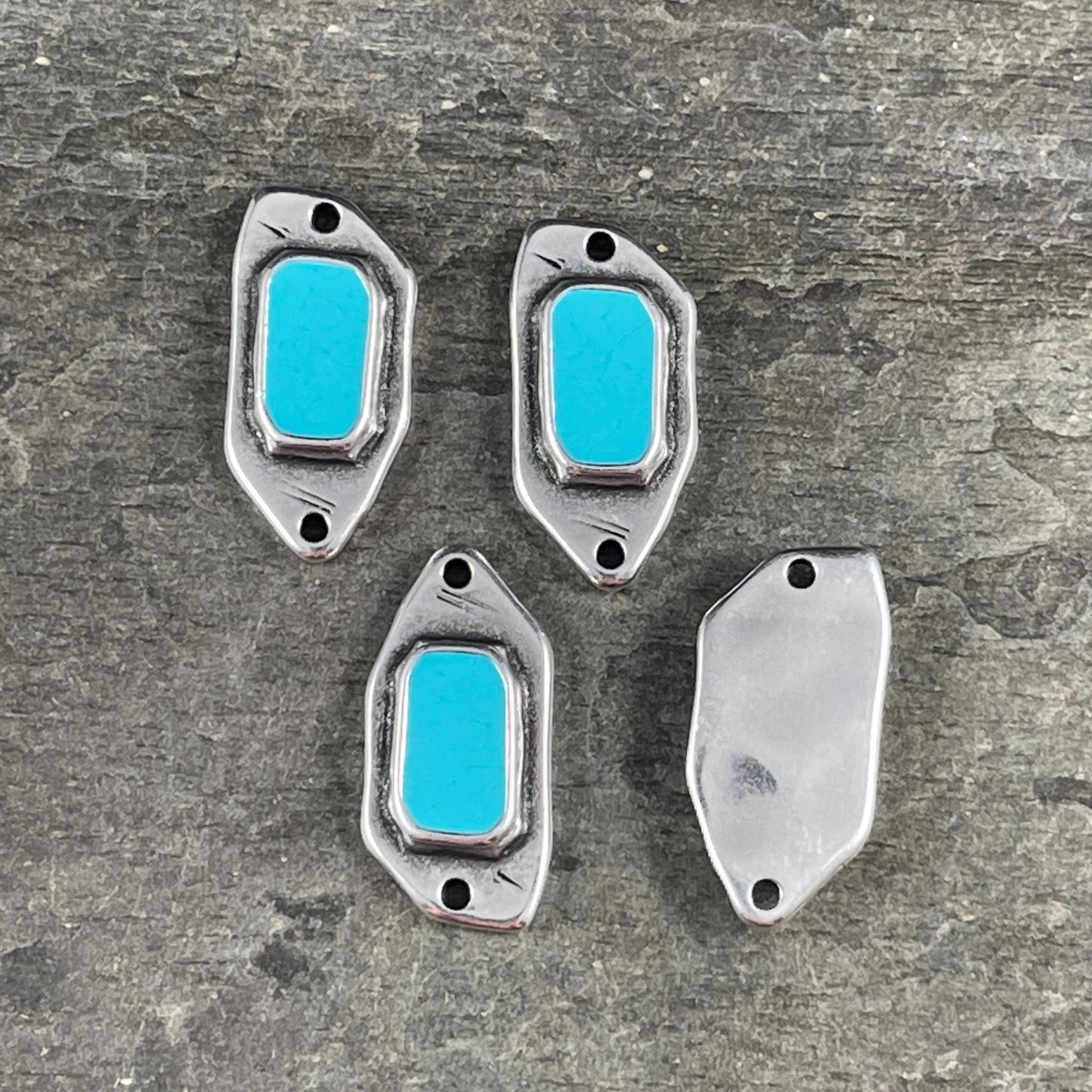 Antiqued Silver Plated Link with Sky Blue Enamel Inlay (PF/15296-72-0299) * Qty. 4