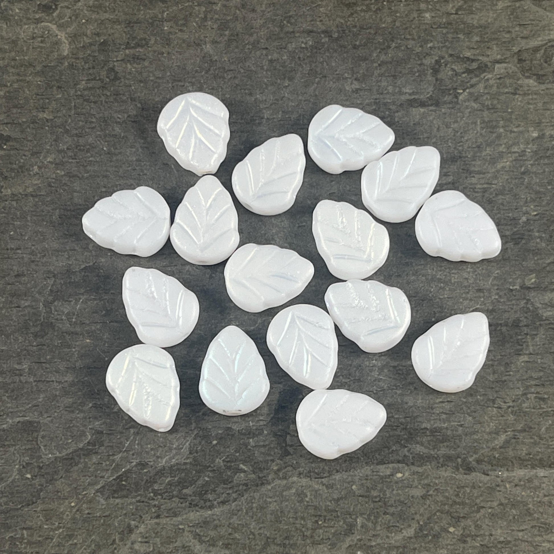 Czech Glass Beads - Matte White Leaf Bead, Mint Leaf, 10x8mm Birch Leaf (Mint10) * Qty. 16