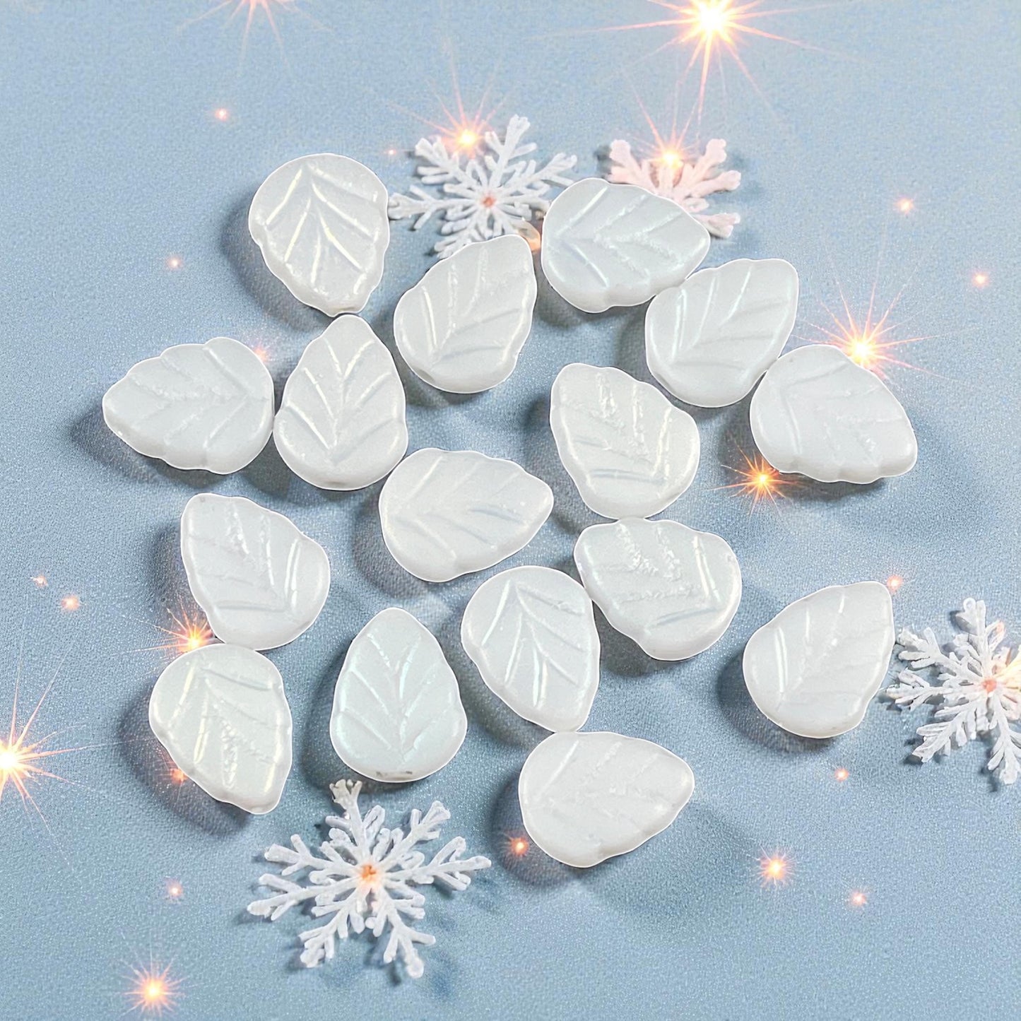 Czech Glass Beads - Matte White Leaf Bead, Mint Leaf, 10x8mm Birch Leaf (Mint10) * Qty. 16