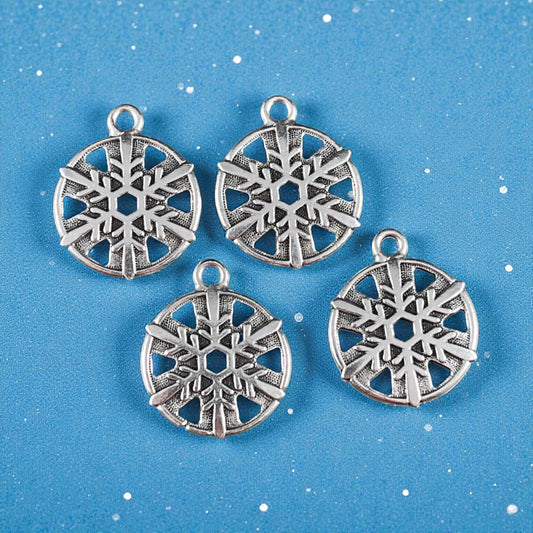 TierraCast Silver Snowflake Charms, 23.5x19.5mm Antiqued Silver Double Sided Charm (PF/528-77) * Qty. 4