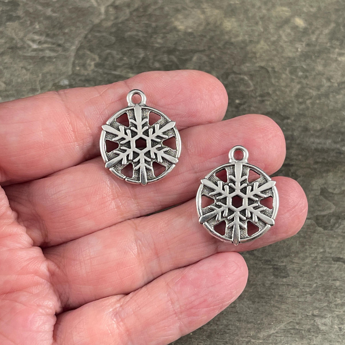 TierraCast Silver Snowflake Charms, 23.5x19.5mm Antiqued Silver Double Sided Charm (PF/528-77) * Qty. 4
