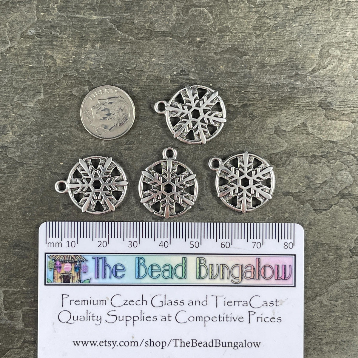 TierraCast Silver Snowflake Charms, 23.5x19.5mm Antiqued Silver Double Sided Charm (PF/528-77) * Qty. 4