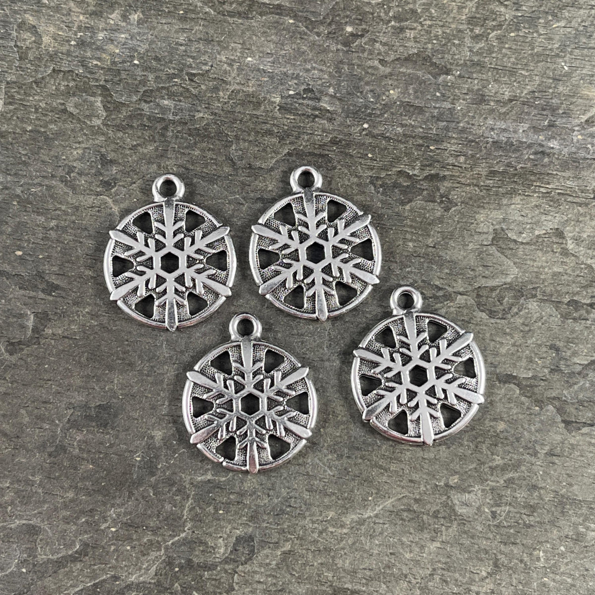 TierraCast Silver Snowflake Charms, 23.5x19.5mm Antiqued Silver Double Sided Charm (PF/528-77) * Qty. 4