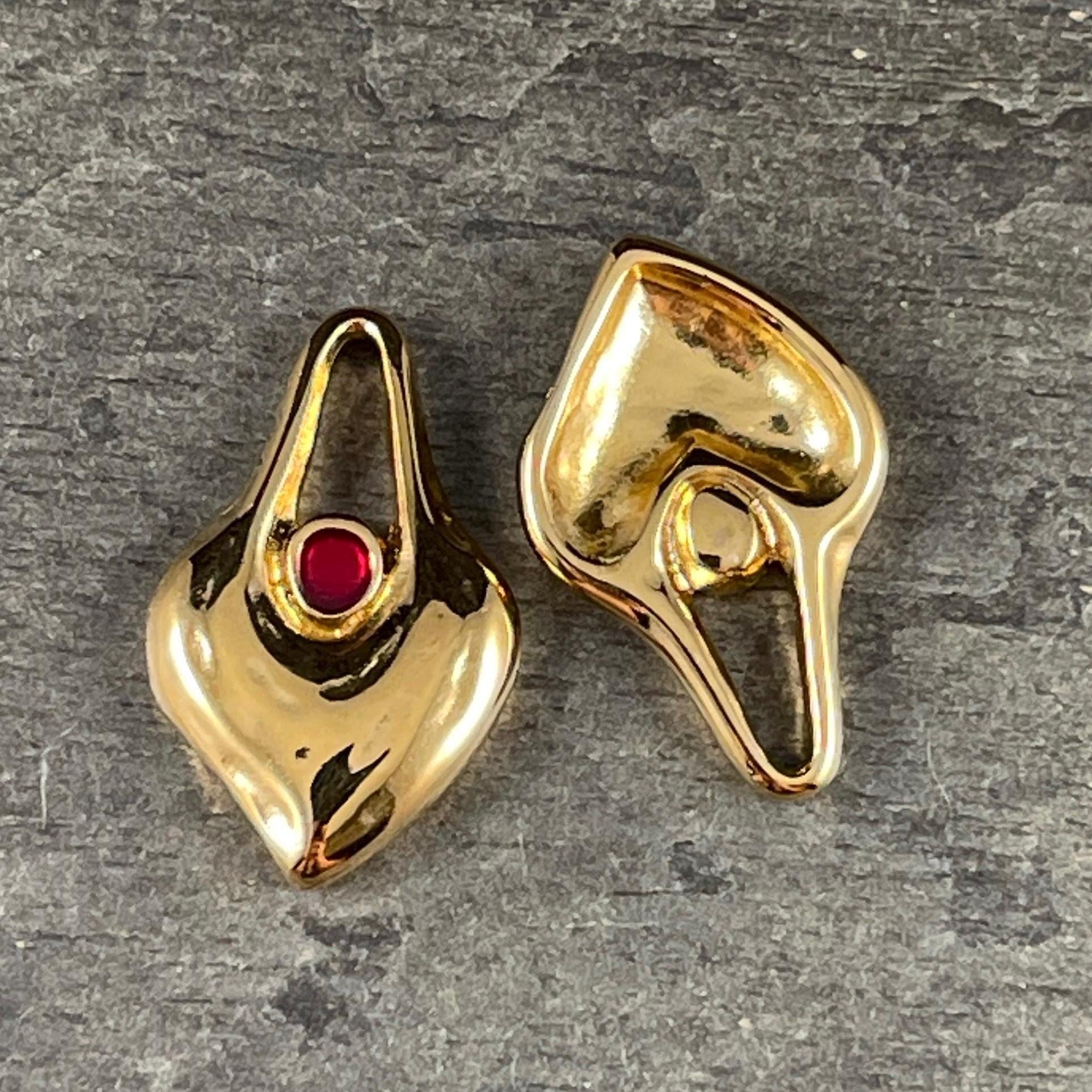 24k Gold Plated Heart Shaped Charm - 24.5x15.5mm Drop with Red Enamel Center (PF/15302-13-560) * Qty. 4