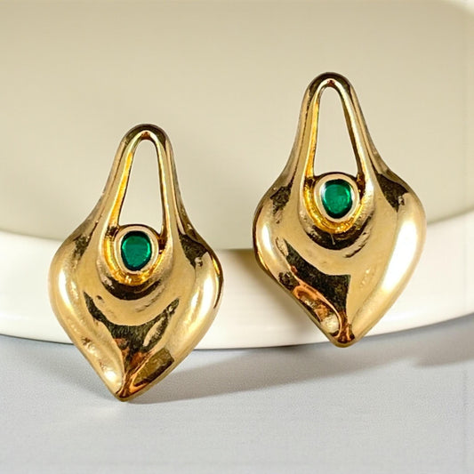 24k Gold Plated Heart Shaped Charm - 24.5x15.5mm Drop with Emerald Green Enamel Center (PF/15302-13-0545) * Qty. 4