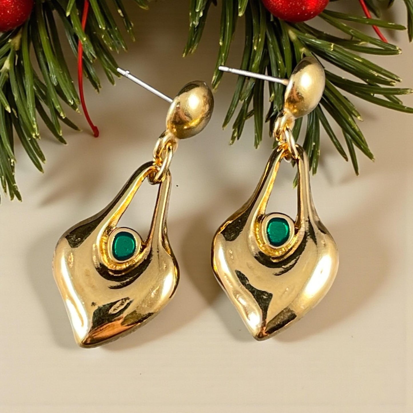 24k Gold Plated Heart Shaped Charm - 24.5x15.5mm Drop with Emerald Green Enamel Center (PF/15302-13-0545) * Qty. 4