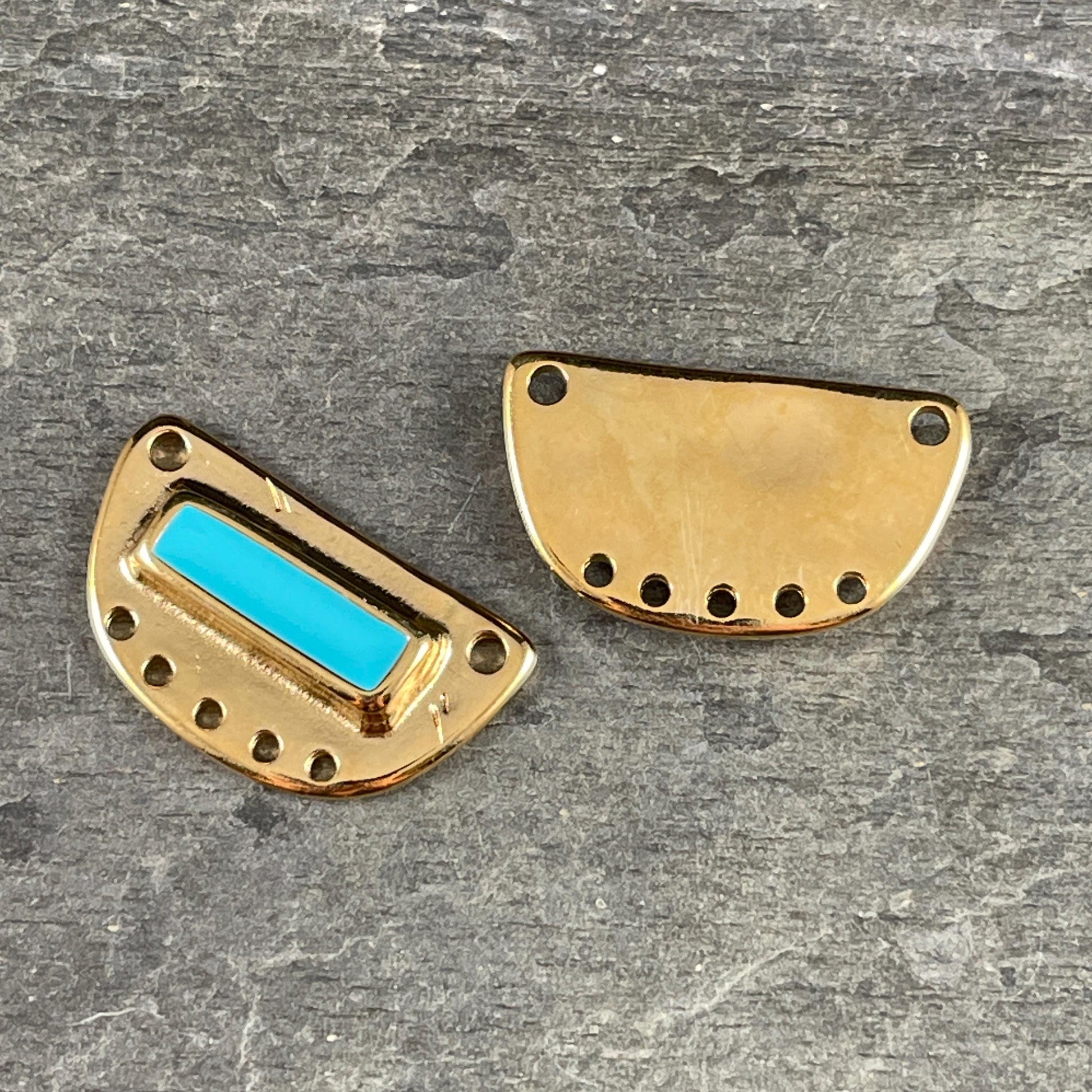 24k Gold Plated Half Circle Connector with Light Turquoise Blue Enamel Inlay (PF/15295-13-0299) * Qty. 1