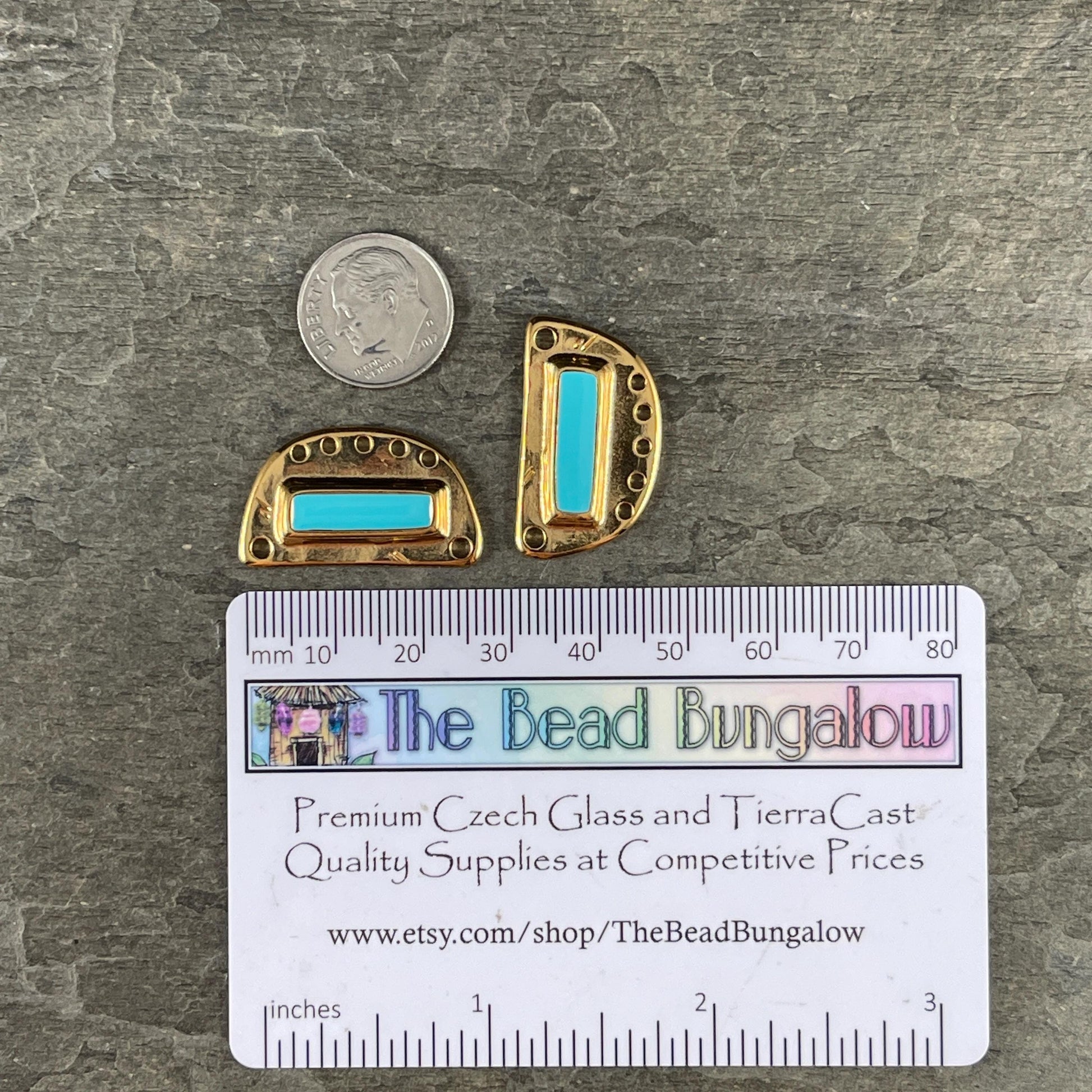 24k Gold Plated Half Circle Connector with Light Turquoise Blue Enamel Inlay (PF/15295-13-0299) * Qty. 1