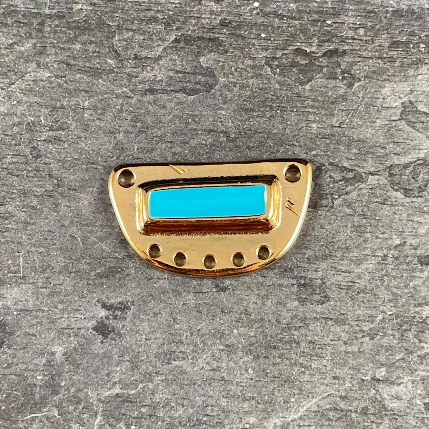24k Gold Plated Half Circle Connector with Light Turquoise Blue Enamel Inlay (PF/15295-13-0299) * Qty. 1