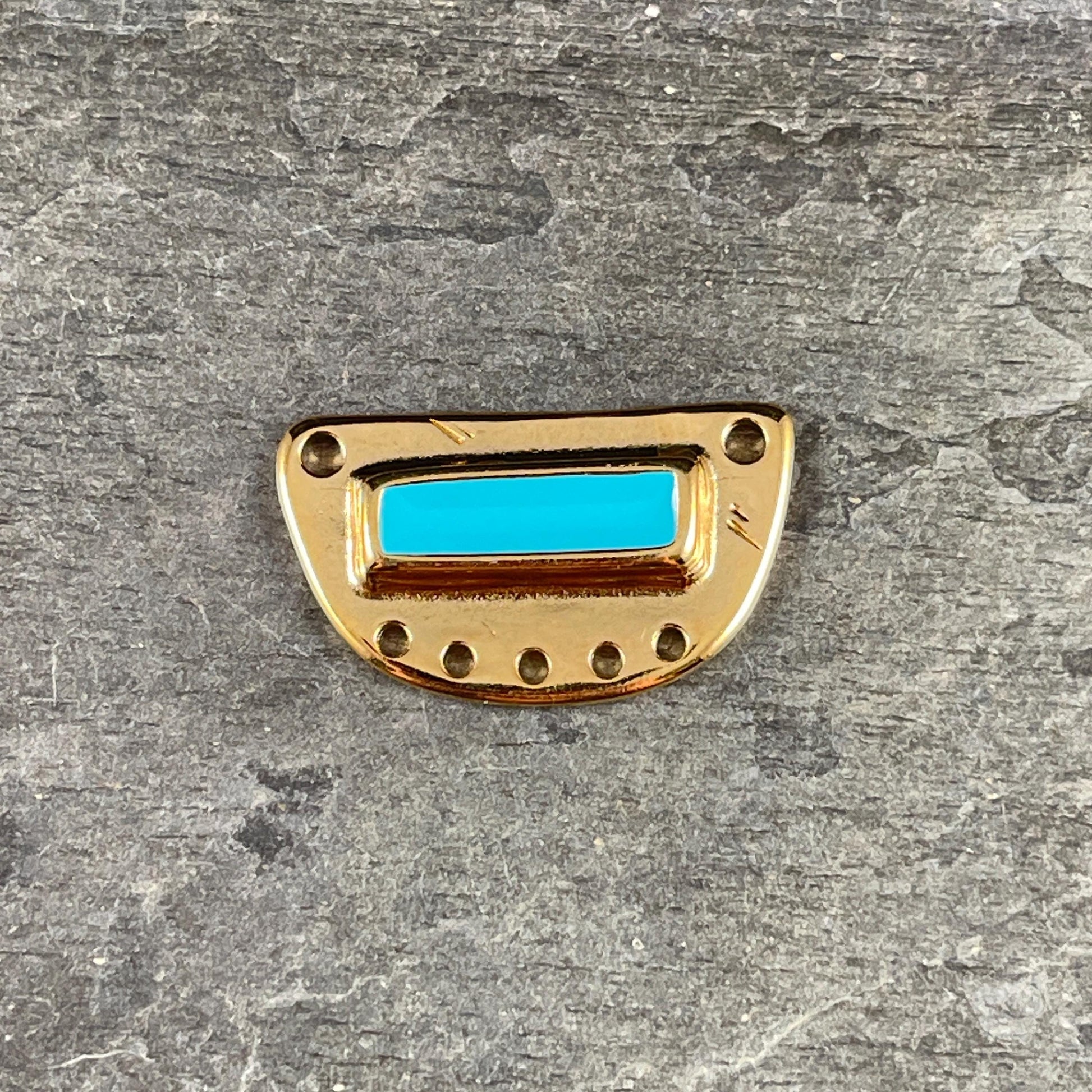 24k Gold Plated Half Circle Connector with Light Turquoise Blue Enamel Inlay (PF/15295-13-0299) * Qty. 1