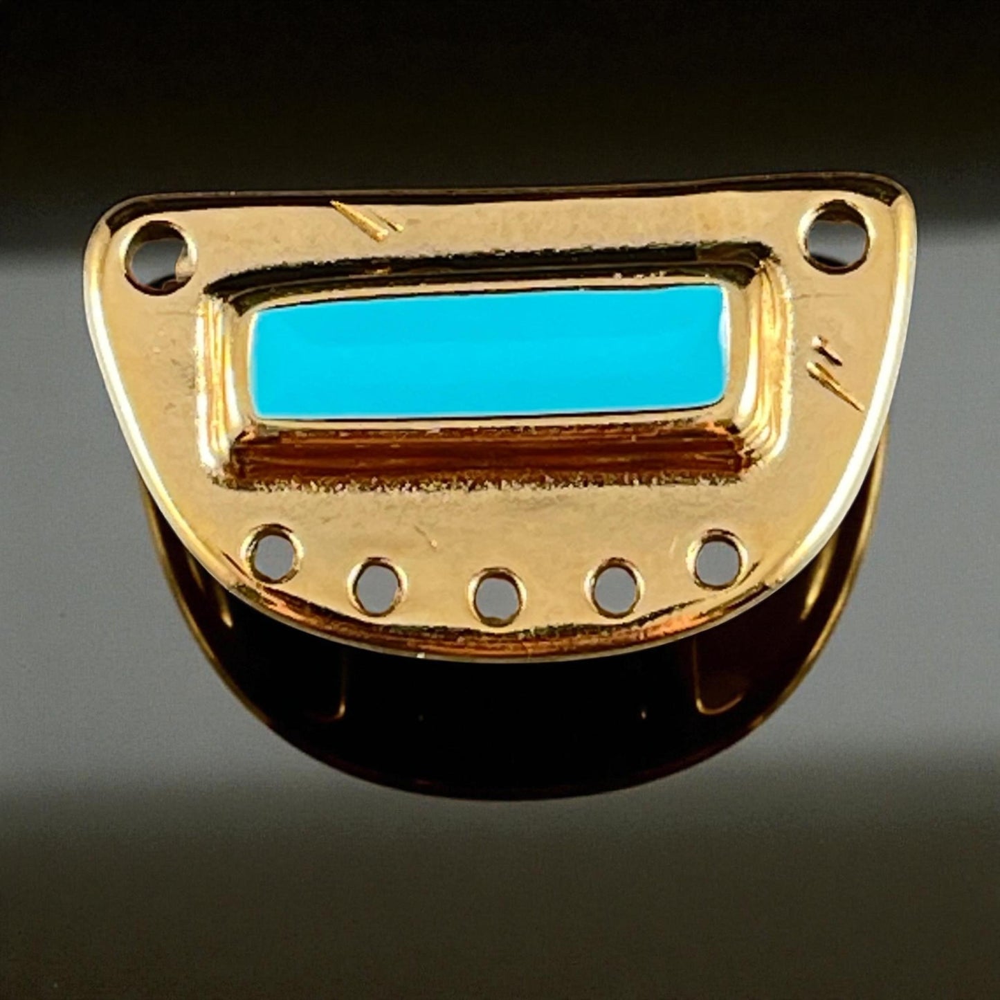 24k Gold Plated Half Circle Connector with Light Turquoise Blue Enamel Inlay (PF/15295-13-0299) * Qty. 1
