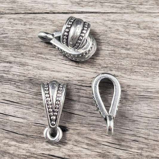 TierraCast Royal Bail, 13mm Bail with Loop, Classic Loop Bail with Dots, Antiqued Silver Plated Pewter (PF/803-77) * Qty. 4