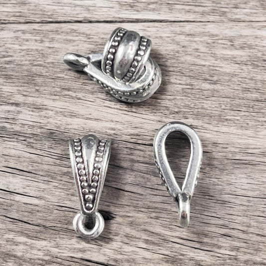 TierraCast Royal Bail, 13mm Bail with Loop, Classic Loop Bail with Dots, Antiqued Silver Plated Pewter (PF/803-77) * Qty. 4