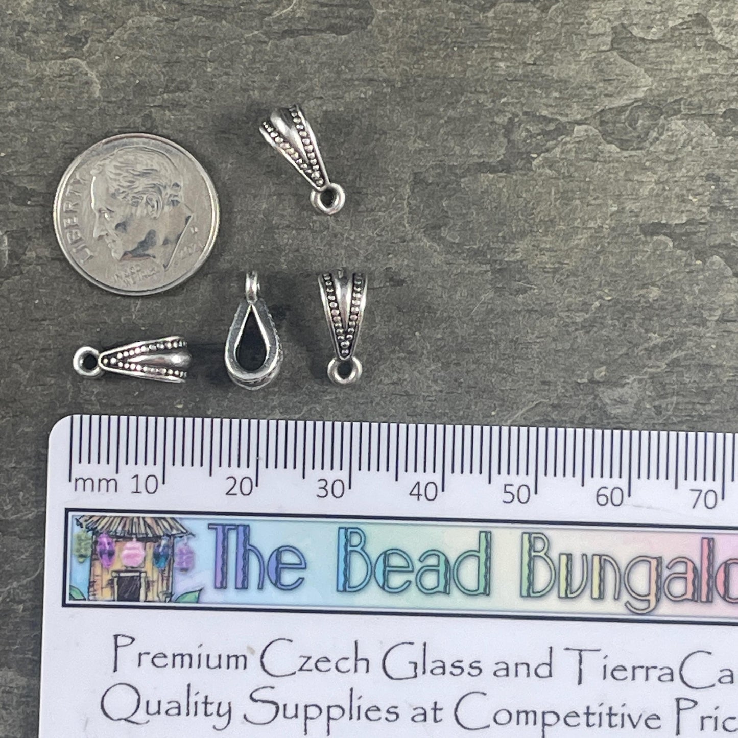 TierraCast Royal Bail, 13mm Bail with Loop, Classic Loop Bail with Dots, Antiqued Silver Plated Pewter (PF/803-77) * Qty. 4