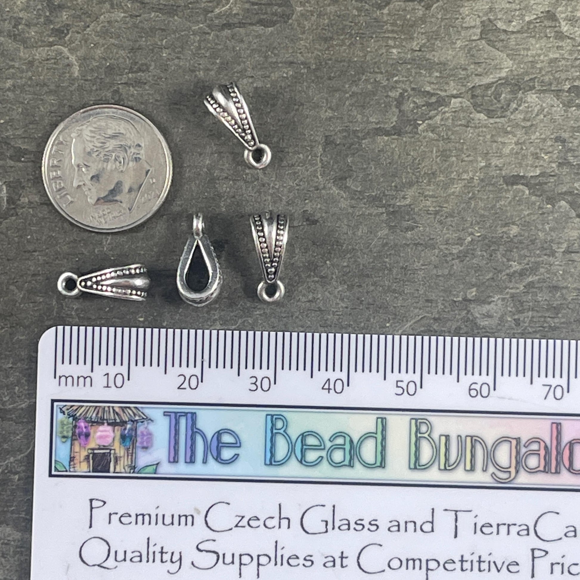 TierraCast Royal Bail, 13mm Bail with Loop, Classic Loop Bail with Dots, Antiqued Silver Plated Pewter (PF/803-77) * Qty. 4