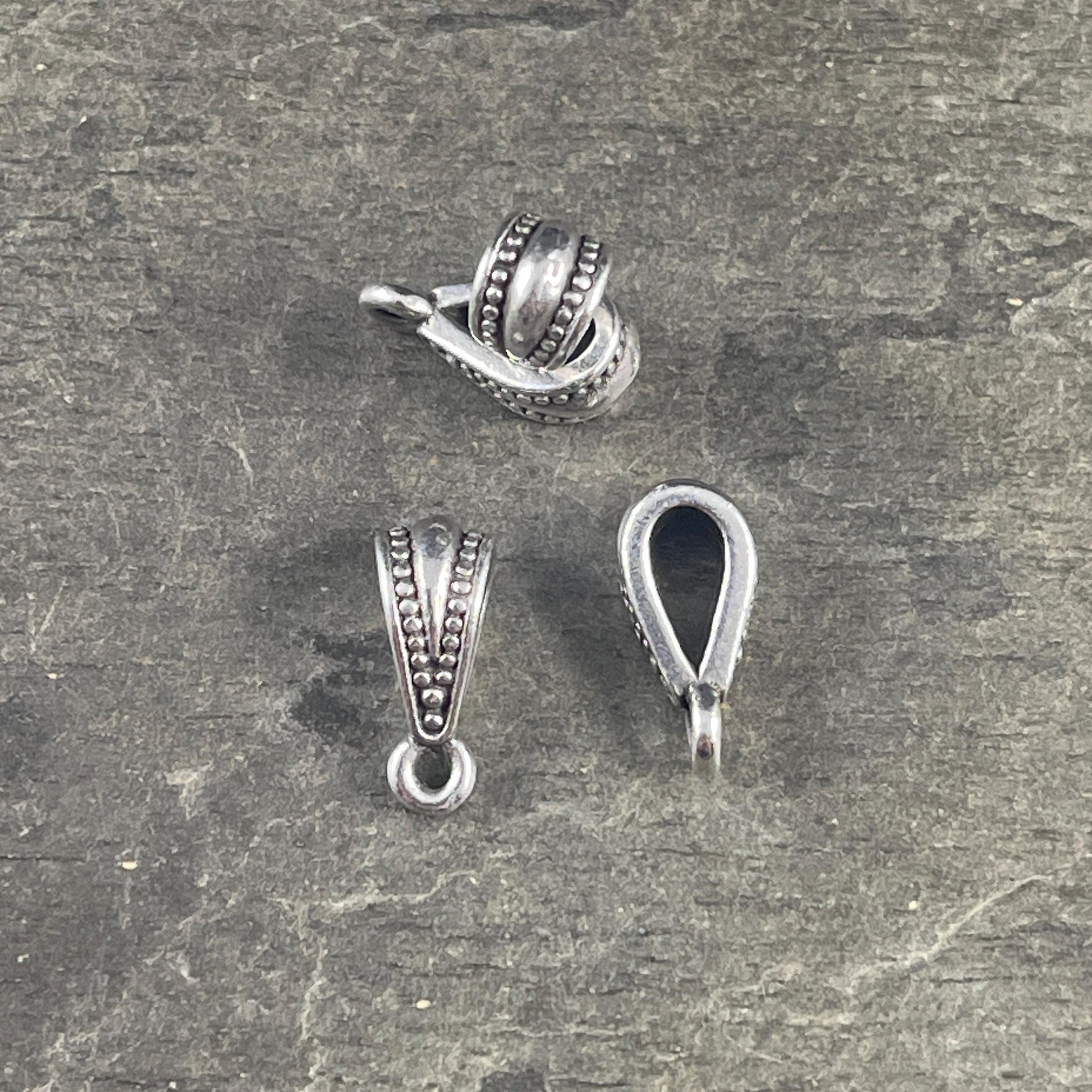 TierraCast Royal Bail, 13mm Bail with Loop, Classic Loop Bail with Dots, Antiqued Silver Plated Pewter (PF/803-77) * Qty. 4