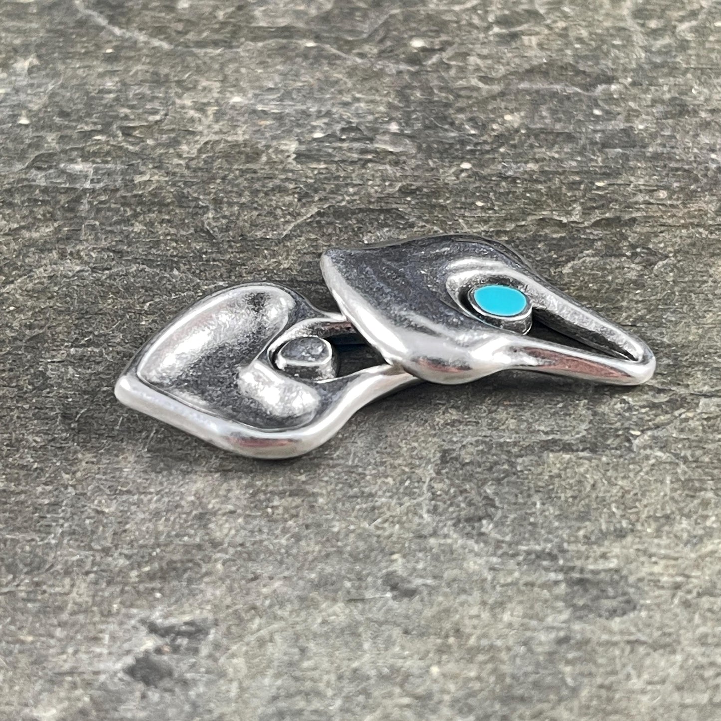 Antiqued Silver Heart Shaped Charm - 25.5x15.5mm Drop with Blue Enamel Center (PF/15302-72-9299) * Qty. 4