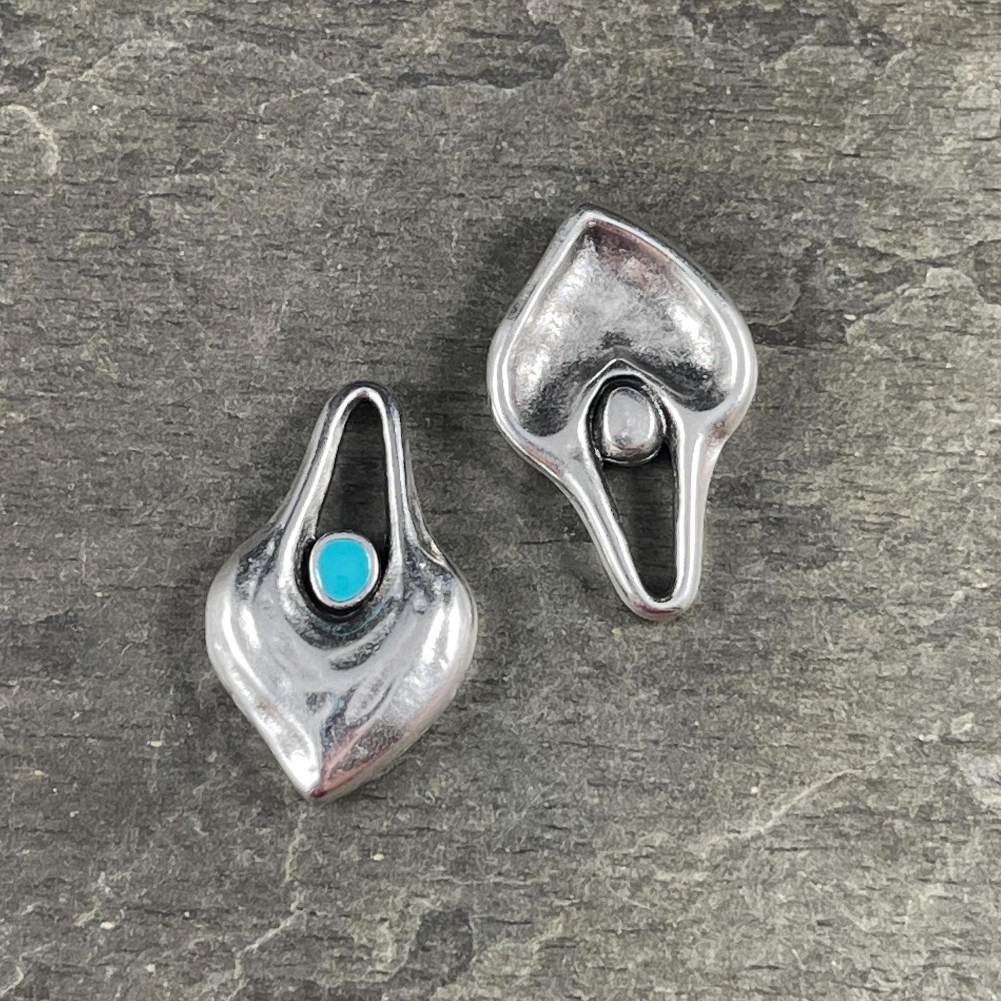 Antiqued Silver Heart Shaped Charm - 25.5x15.5mm Drop with Blue Enamel Center (PF/15302-72-9299) * Qty. 4