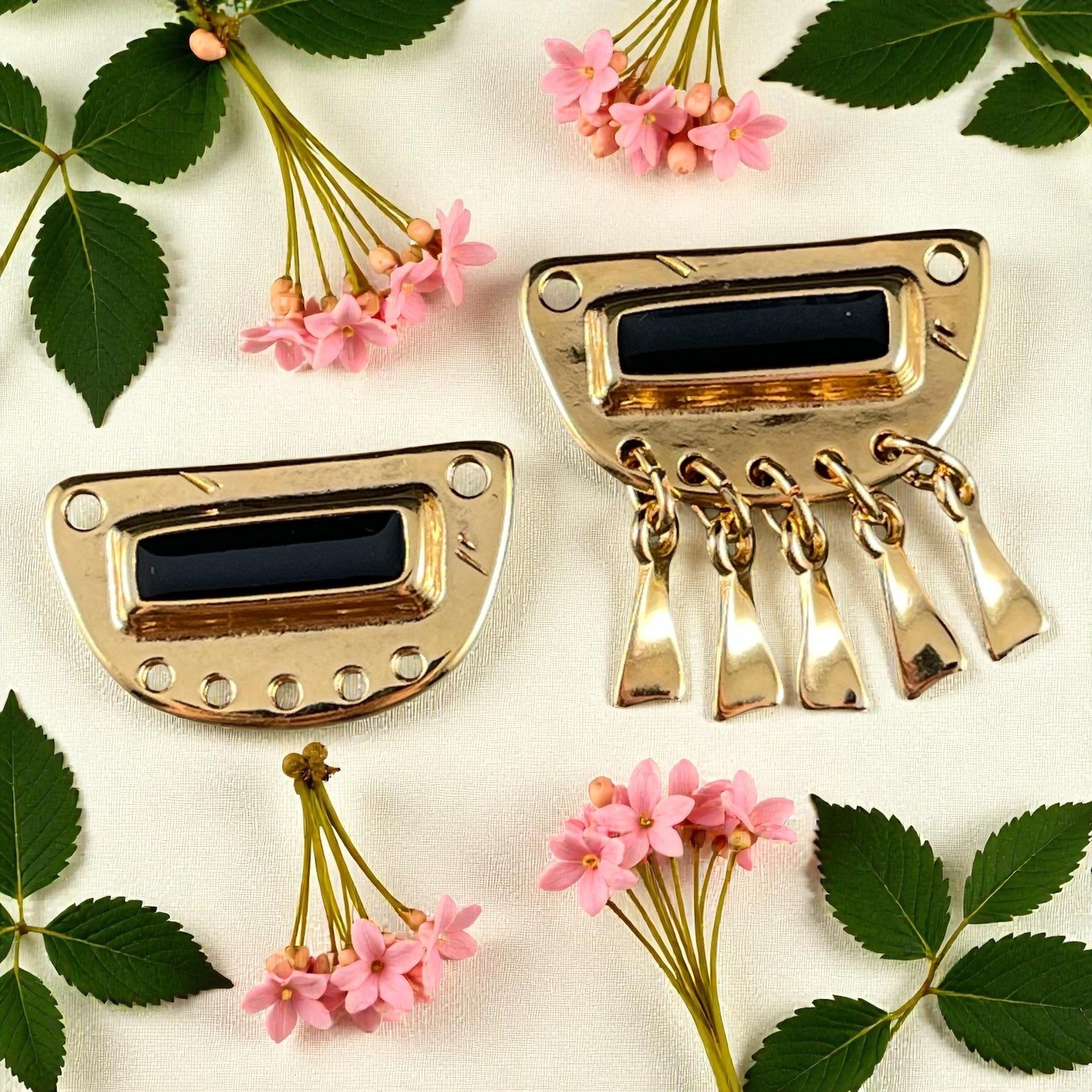 Gold and Black Chandelier Pendant, 24k Gold Plated Connector with Black Enamel Inlay (PF/15295-13-0565) * Qty. 1